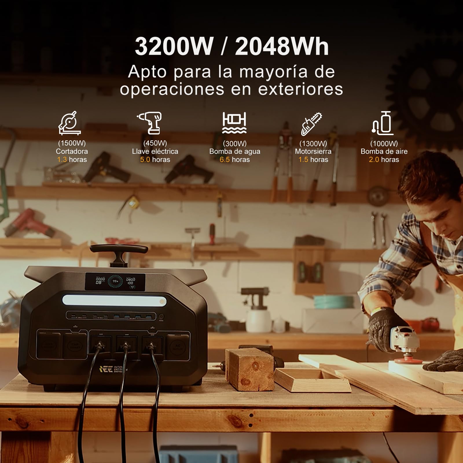 IEE 3200W Estación de Energía Portátil P3200 con 1 Panel 500W, Generador Solar 2016Wh, Batería LiFePO4, Carga Rápida 80% en 45min, APP, Power Station para Camping, Caravana, Emergencias