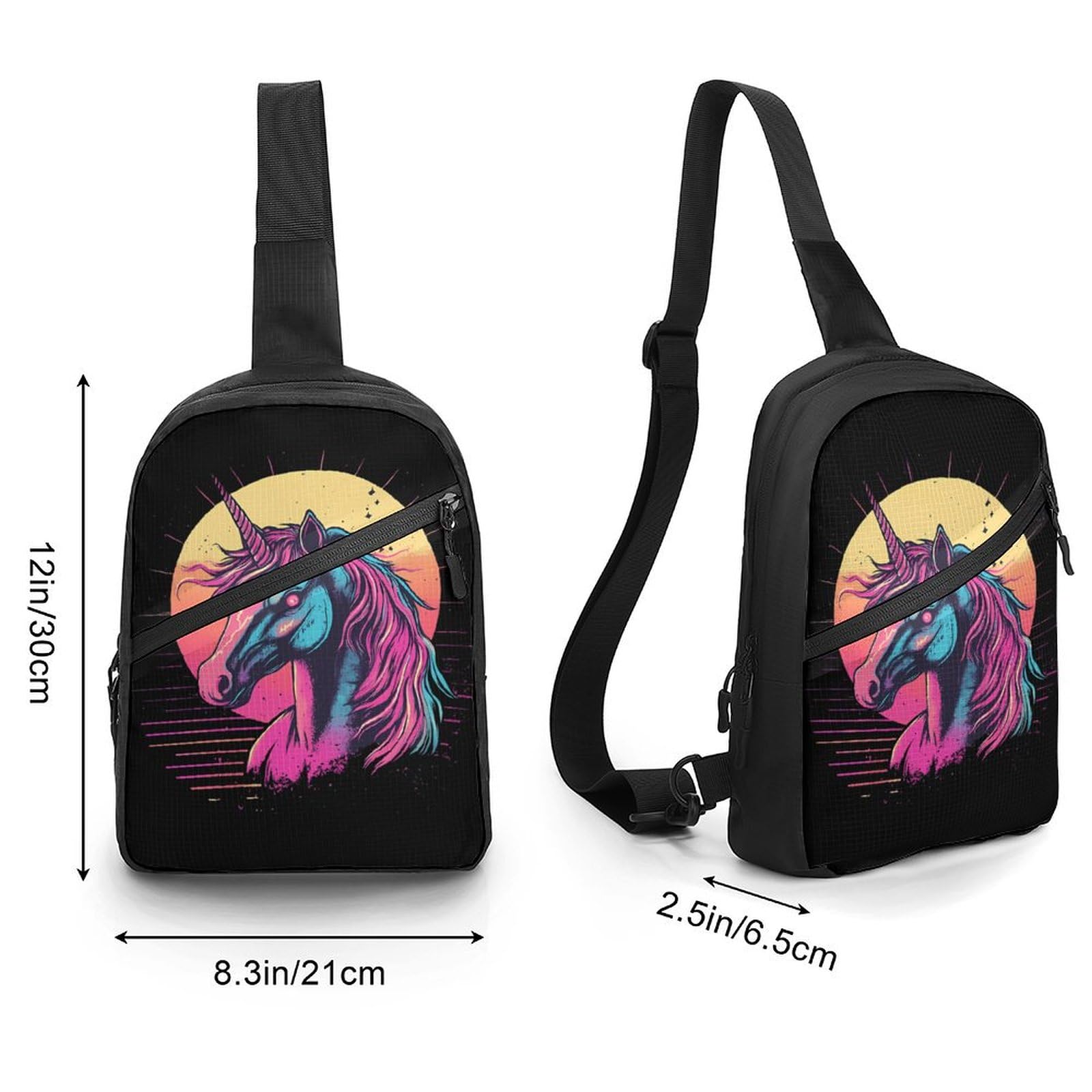 Vintage Art Unicorm Chest Bag Foldable Crossbody Unisex Pack Travel Hiking Adjustable Shoulder Straps Sling Bags