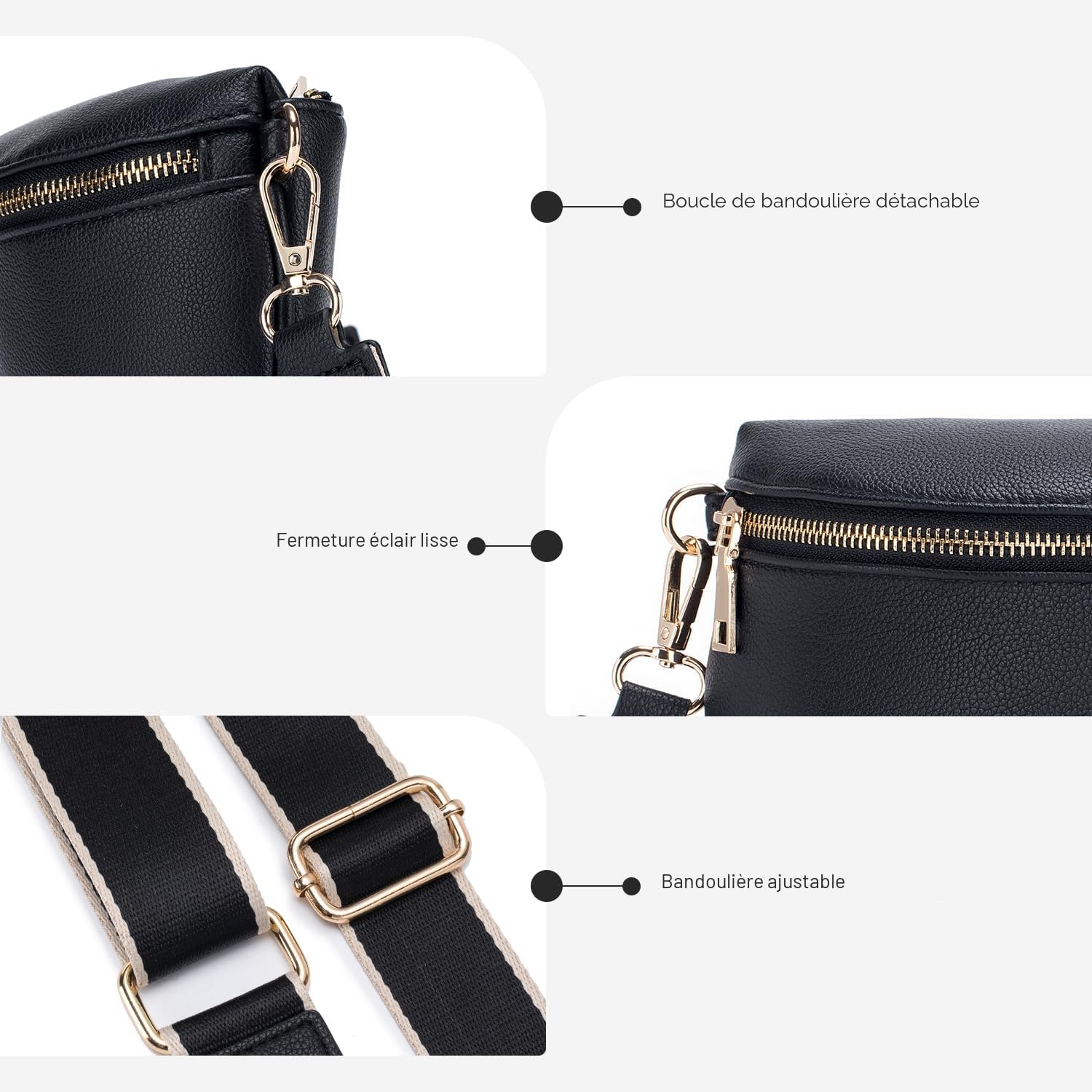 Roulens Sac à Bandoulière Tendance Pour Femme - Sac Banane en Cuir PU Végétalien Souple de Grande Capacité avec Bandoulière Large Réglable et Amovible