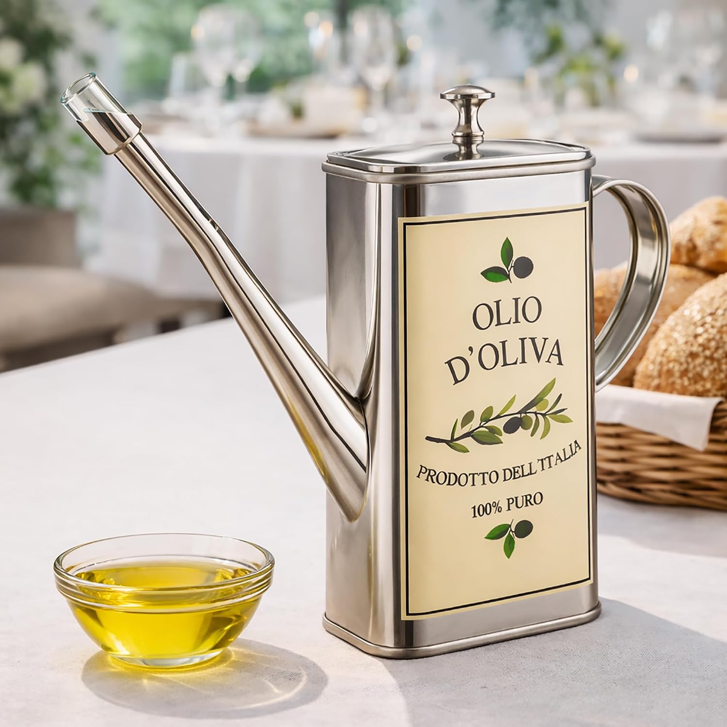 Fox Run Stainless Steel Olive Oil Container, 16oz Italian Olive Oil Bottle