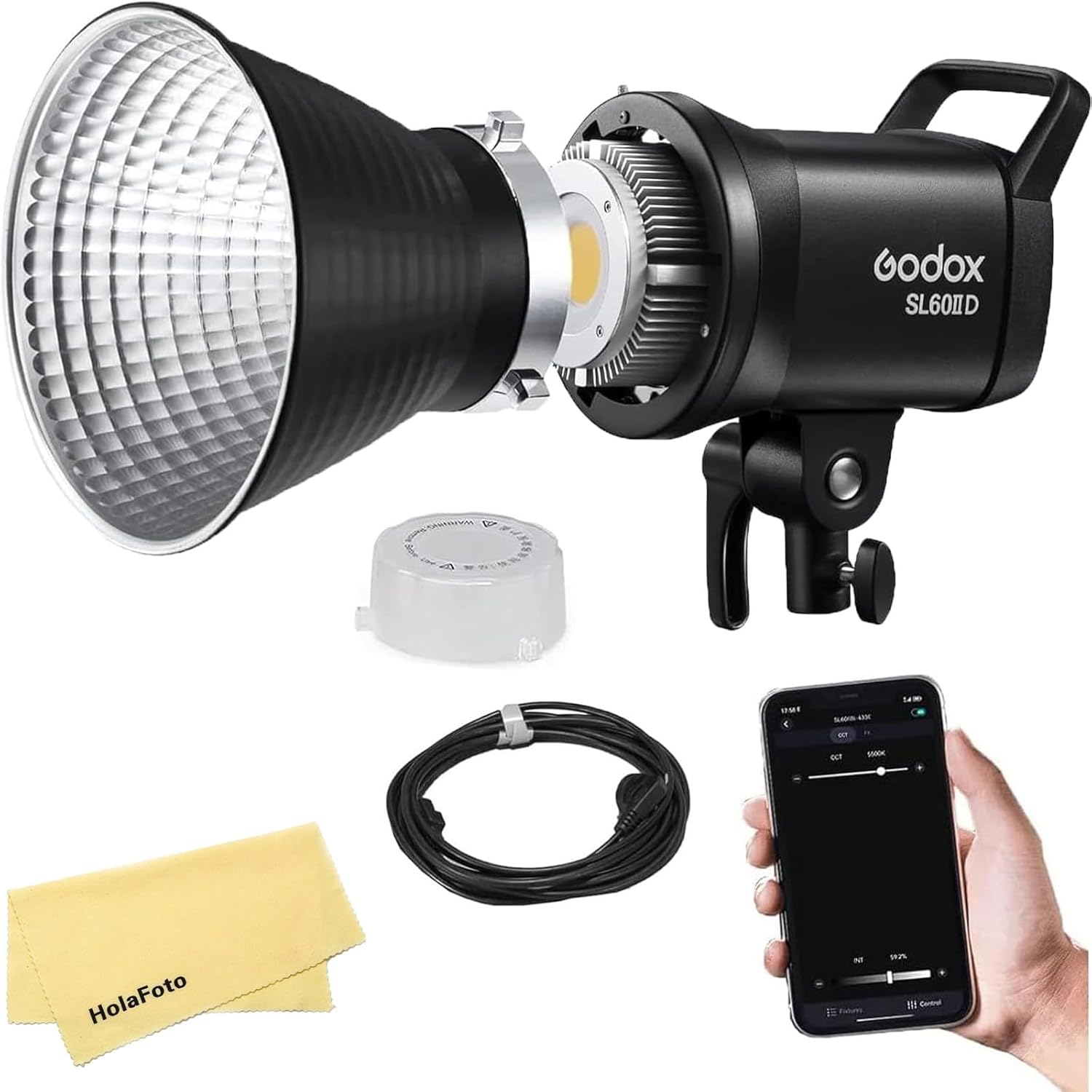 Godox SL60IID SL60II-D [Godox SL-60W SL60 Upgraded]70W COB LED Video Light,5600±200K,18600 Lux @1M,CRI≥96,TLCI≥97,App Control,8FX Effects,Bowens Mount,More Silent for Photography Studio Video Lighting