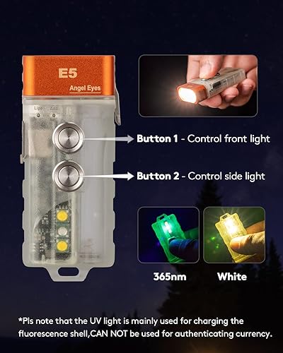 Miniatura 5 de Linterna con llavero RovyVon Angel Eyes E5 GITD, linterna EDC con 700 lúmenes de luz principal y luces auxiliares prácticas, alimentada por batería