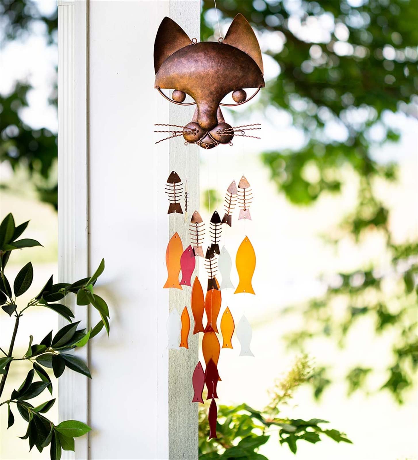 Amazon.co.jp: BISXOTY 猫風鈴、手作り風鈴、金属製猫と魚の風鈴