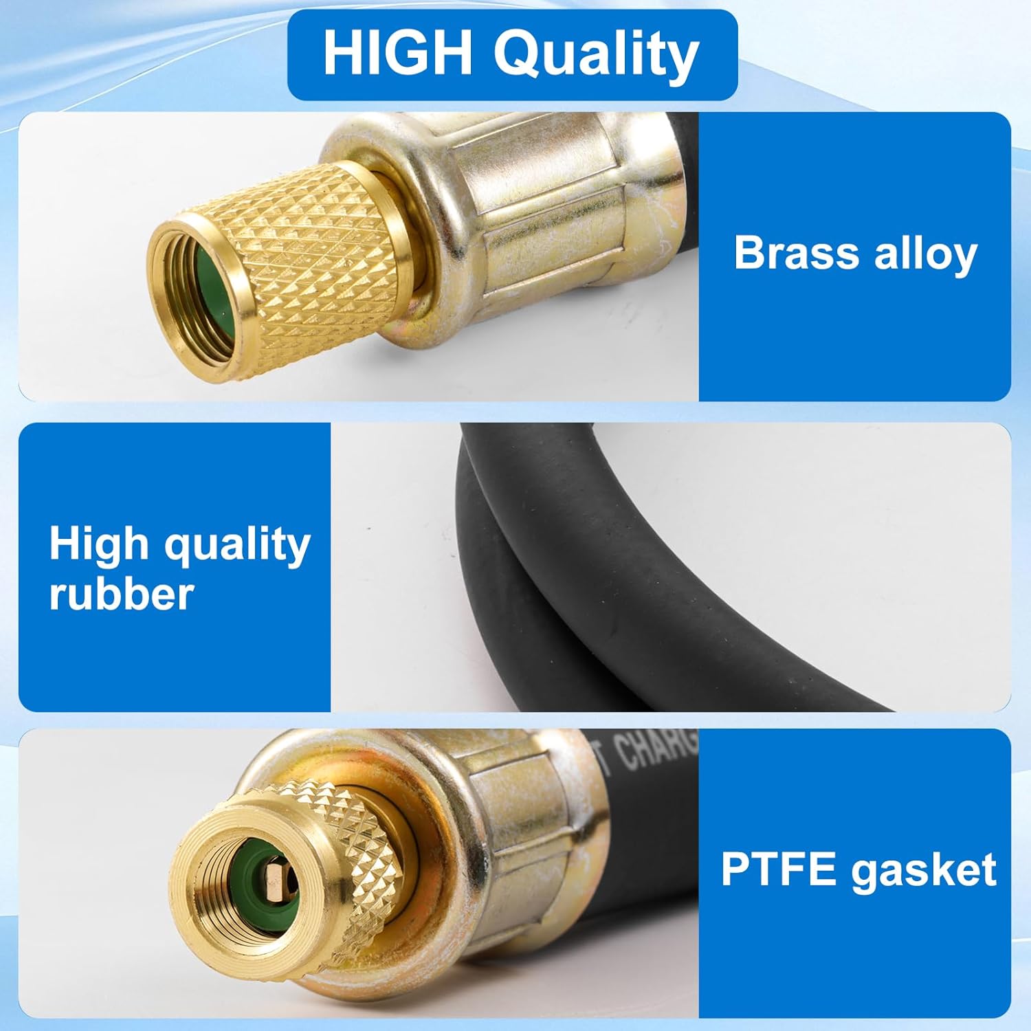 HVAC Vacuum Hose Evacuation Kit, 1/2'' ID Vacuum Refrigerant Charging Hose with Valve Core Removal Tool 1/4 and 5/16, High Flow HVAC Vacuum Pump Kit with 3/8 to 1/4