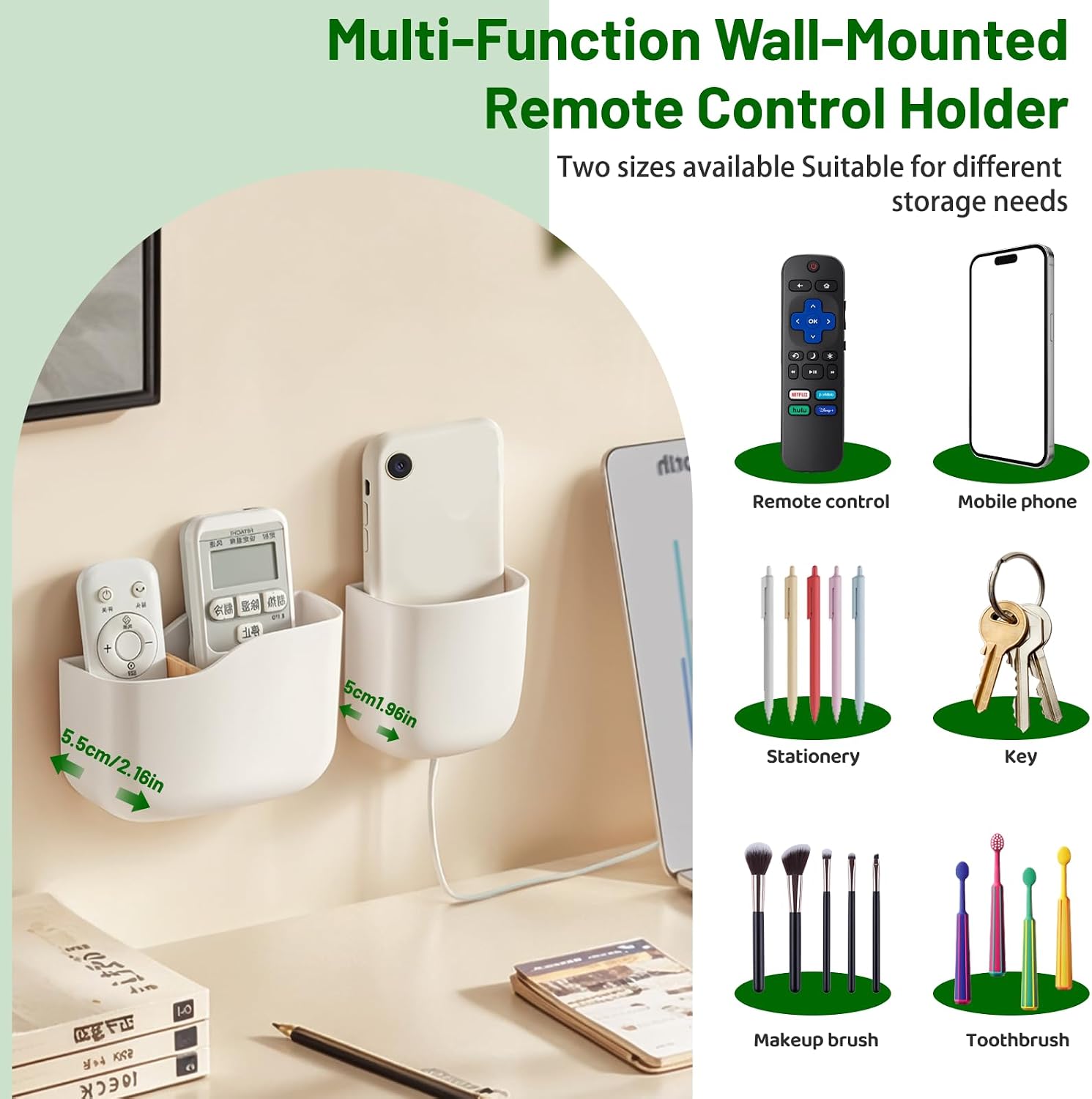 Wall Mount Remote Control Holder, Adhesive Phone Charging Holder, Universal TV Remote Organizer, Controller Storage Organizer Box with Adjustable Divider for Phone,Room, Bedside, Office (S*1&L*1) image 5