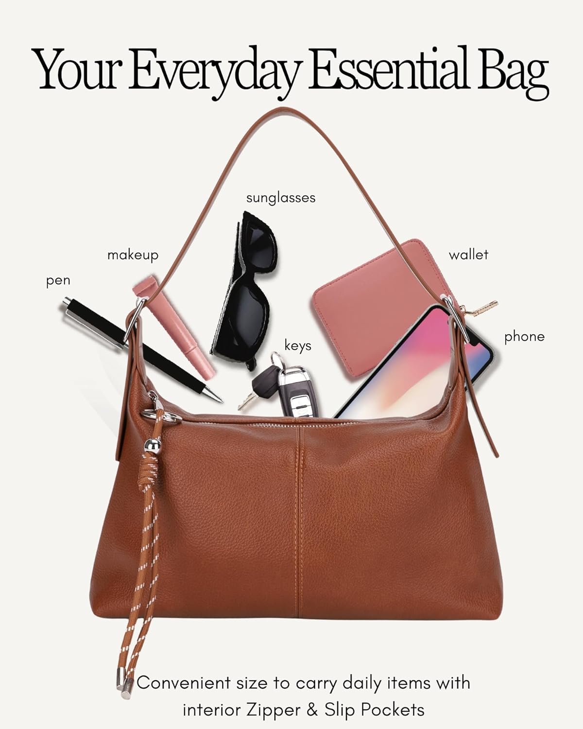 Shoulder Bag for Women - Crossbody Bag for Women, Slouchy Medium Shoulder Purse with Cute Keychain Charm & Adjustable Strap
