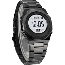 Mens Watches Stainless Steel Digital Watch Men Hexagon Designer Watch Waterproof Watch with Alarm Date & Light, black&white, Bracelet Type