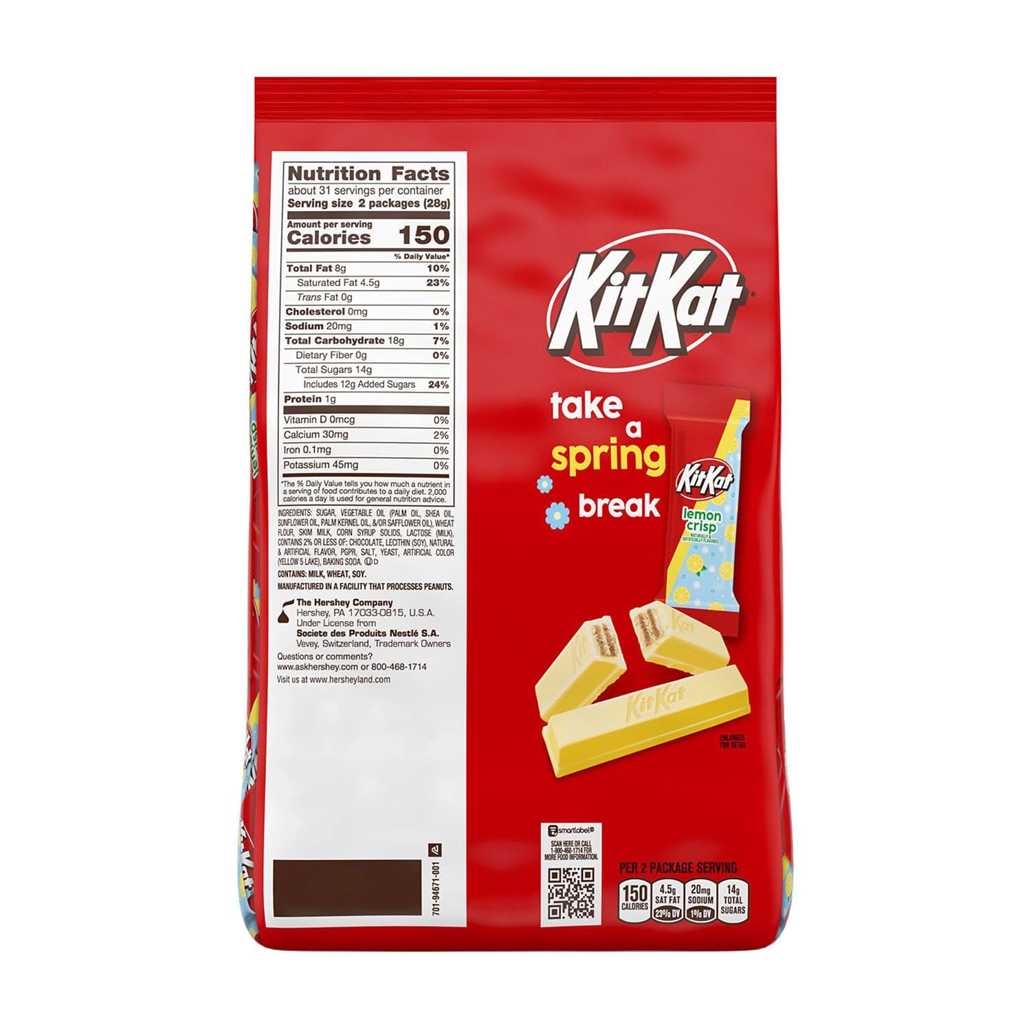 KIT KAT Lemon Crisp Wafer Candy, Snack Size Individually Wrapped Bars, Refreshing Lemon Flavored Creme with Crispy Wafers, Bulk Candy Bag, Approx. 62 Pieces, Easter & Spring Treats