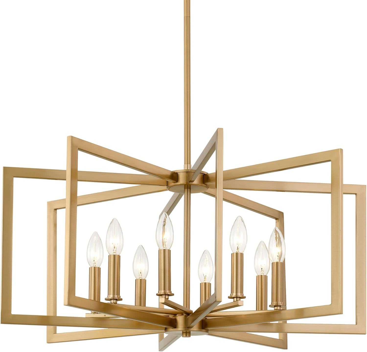 Kira Home Glam 27" 8-Light Modern Gold Chandelier, Mid-Century Geometric Gold Hanging Light with Open Frame, Cool Brass Finish