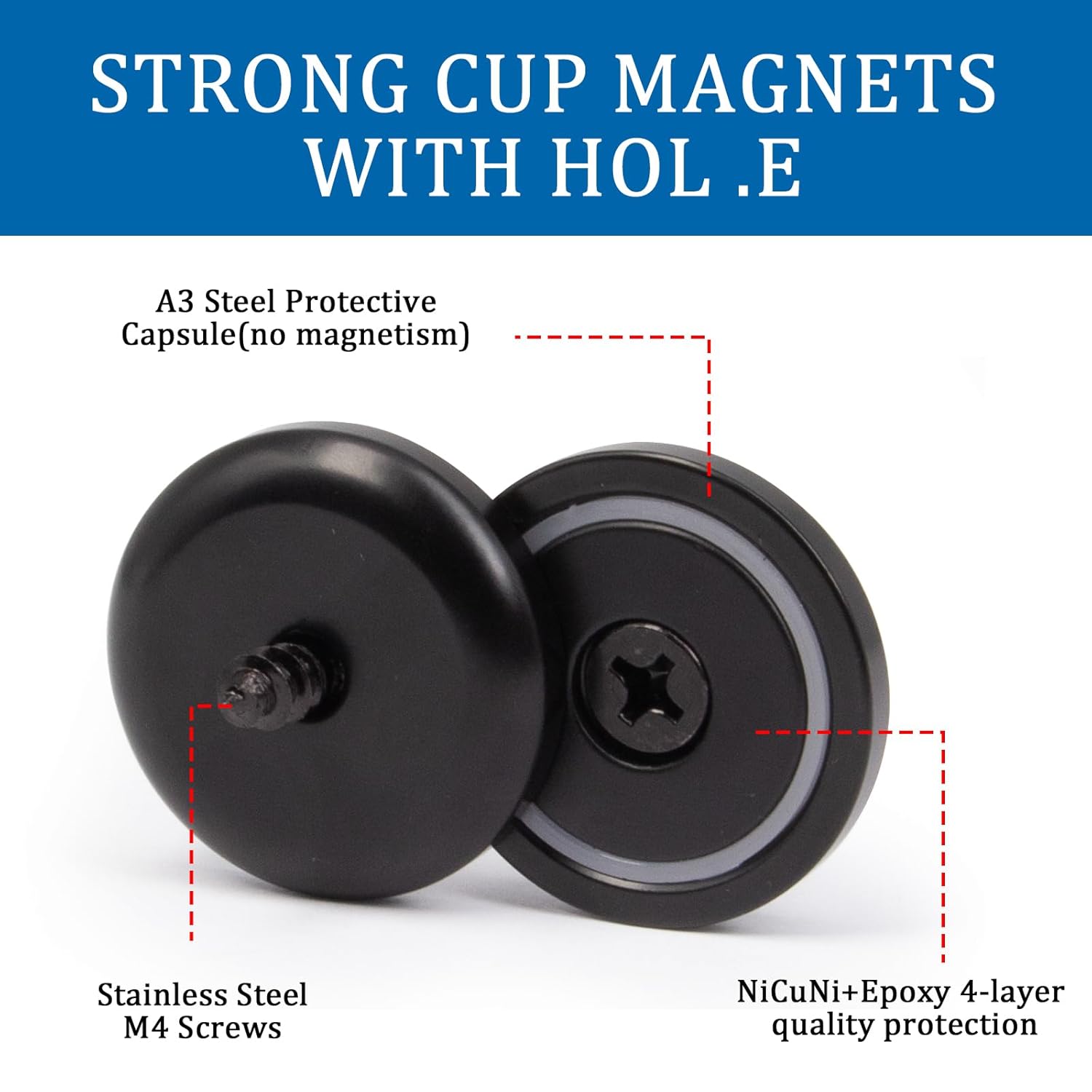 Rare Earth Magnetic Wall Mount, 130LBs Strong Neodymium Disc Magnets with Holes, Black Epoxy Coated for Protecting 10 Pack