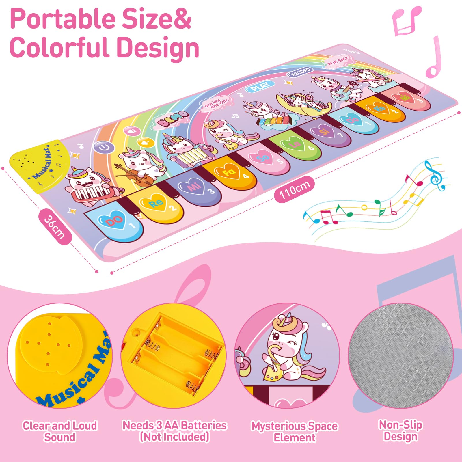 Tapis Piano Musical MOYKSRR Pour Enfants - 8 Instruments - Licorne Colorée - 1-6 Ans