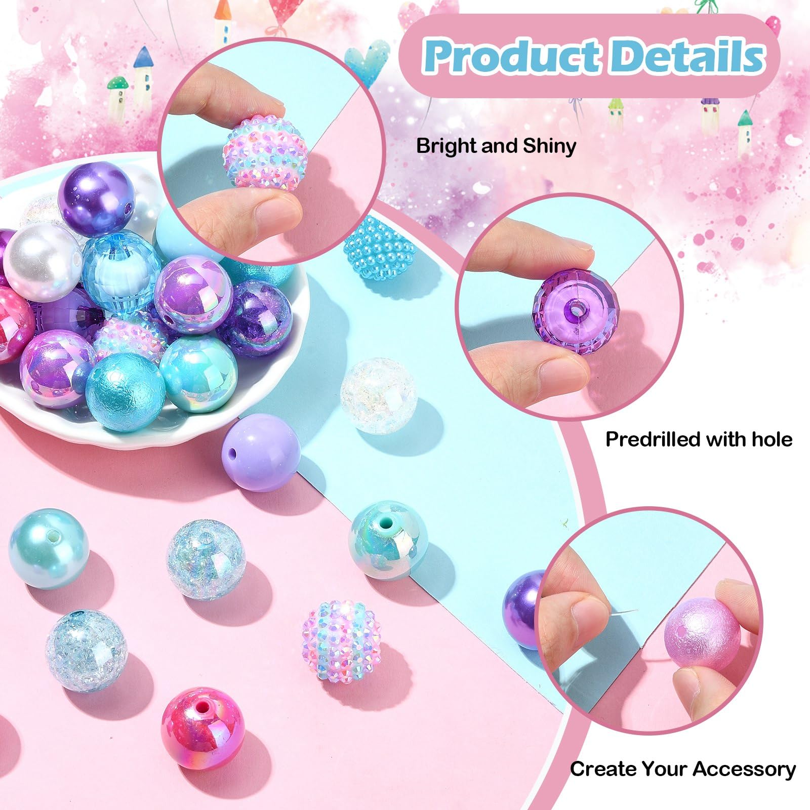 UR URLIFEHALL 50 Pcs Marine Theme Acrylic Round Beads 20mm Bubblegum Beads Colourful Gumball Beads for Jewellery Making Crafts Phone Straps - Image 3