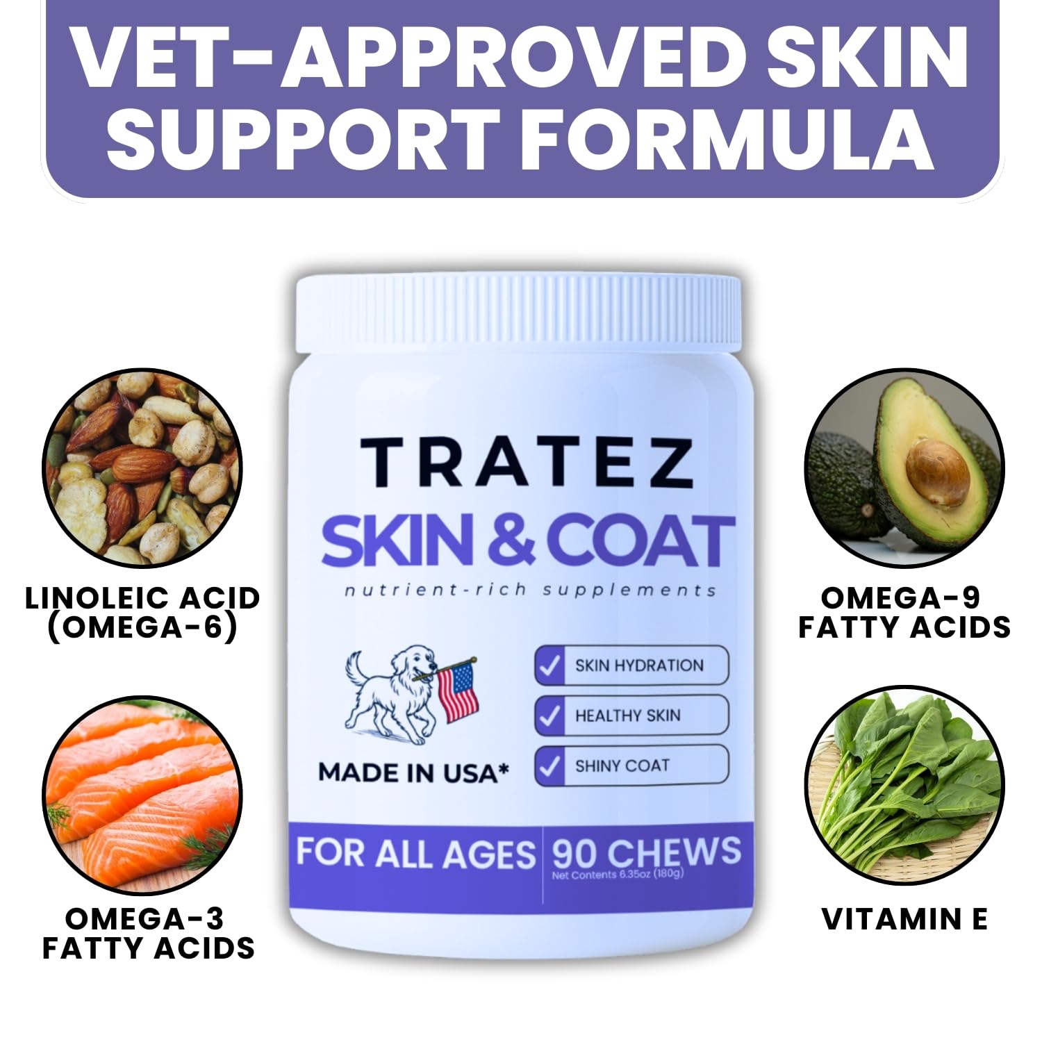 Skin & Coat Supplement for Dogs - Omega 3 6 9 Fish Oil & Vitamin E Soft Chews - Dog Itch Relief, Anti-Shedding & Shiny Coat Support for All Breeds, 90 Count — Amazon image 3