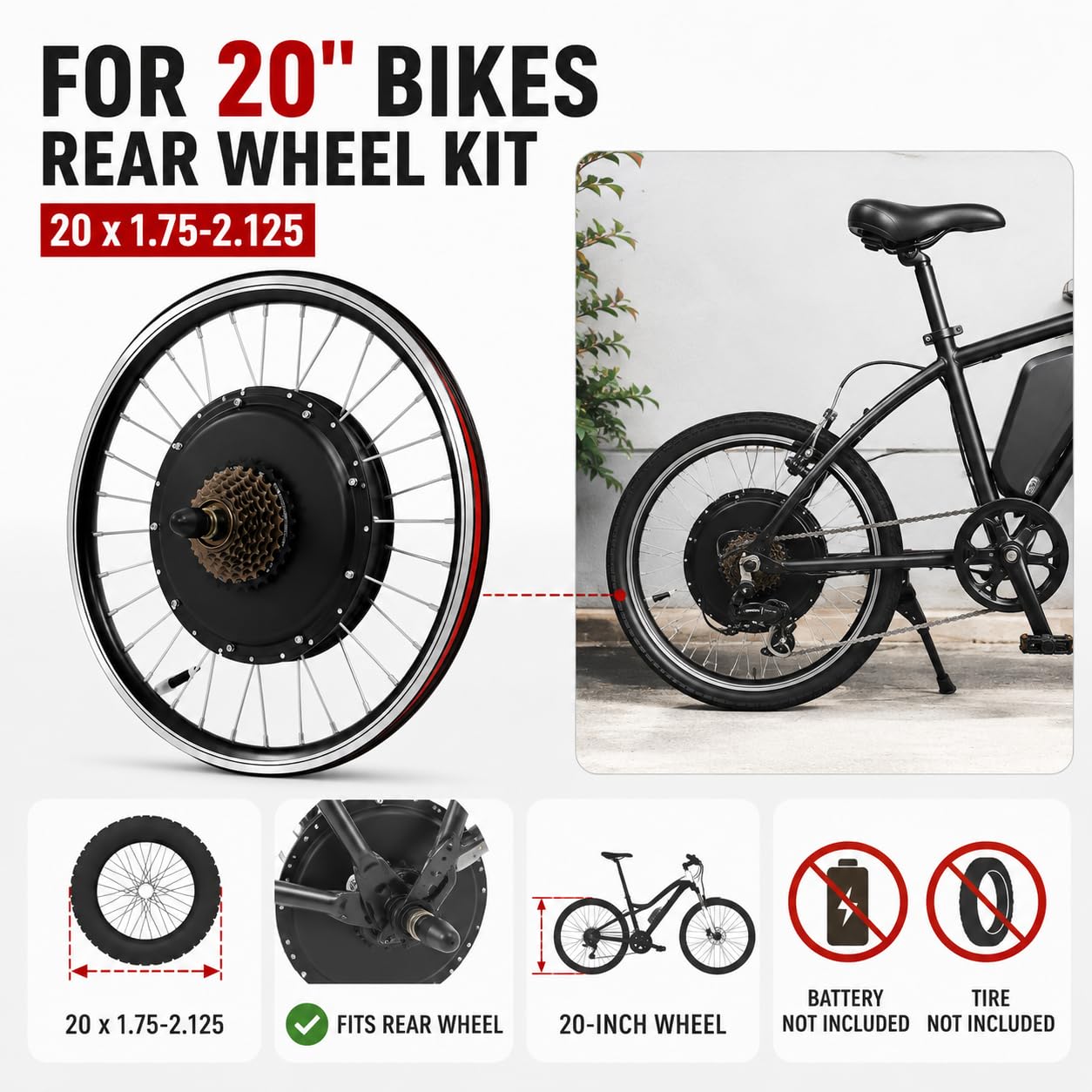 Kit de Conversion Vélo Électrique 20 Pouces 500W, Moteur Moyeu Roue Arrière sans Balais avec Écran LCD, Capteur Pas, Accélérateur au Pouce et Frein Coupure pour VTT Vélo Ville