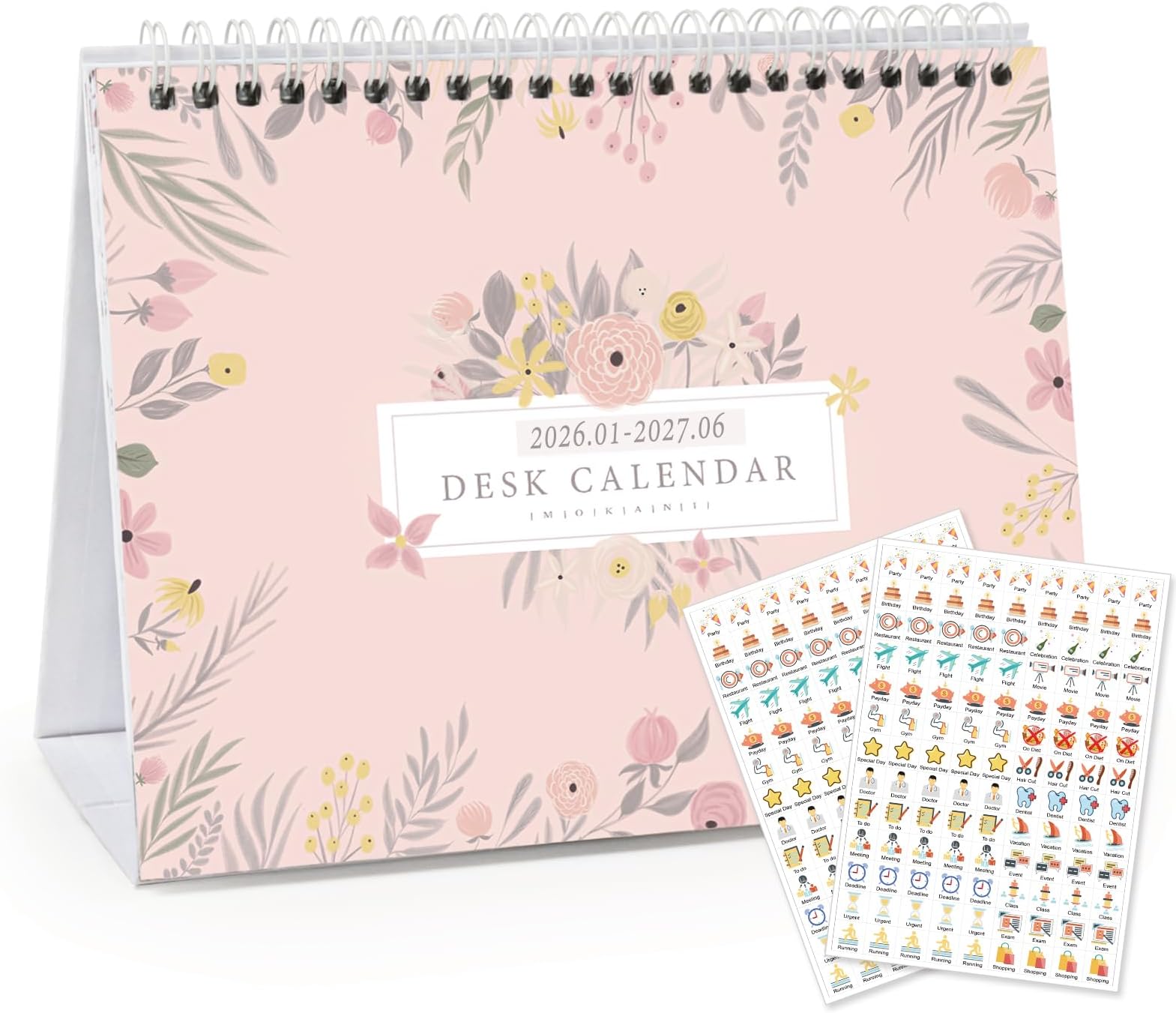 Small Desk Calendar 2026-2027, Mokani Standing Desktop Calendar (Jan.2026-Jun.2027), Academic Flip Calender with Stickers & US Holidays Marked (8"x6")