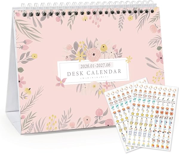Small Desk Calendar 2026-2027, Mokani Standing Desktop Calendar (Jan.2026-Jun.2027), Academic Flip Calender with Sticker