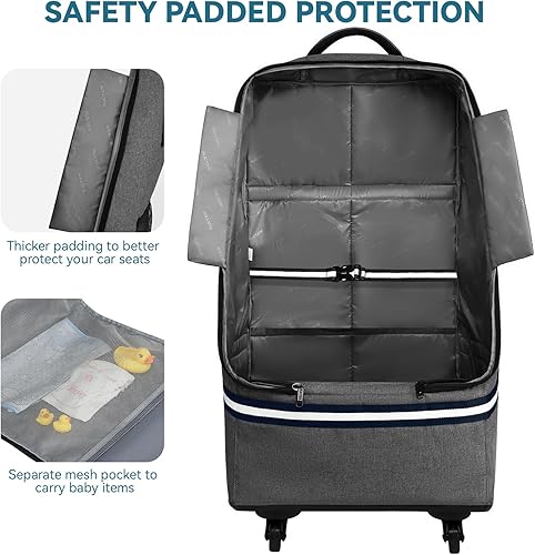 Miniatura 5 de Bolsa de viaje con ruedas para asiento de automóvil, mochila de viaje acolchada para avión, bolsa de viaje grande y duradera con 4 ruedas, correa de