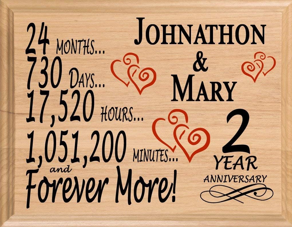 2 Year Anniversary Sign Gift Personalized 2nd Wedding Anniversary Present for Wife Husband Couple - Solid Wood - Made in the USA