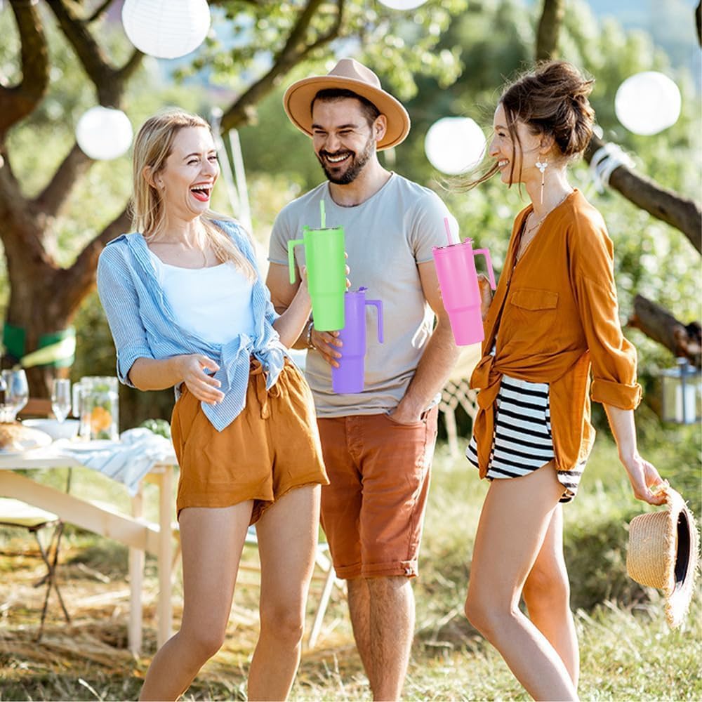 40oz Reusable Plastic Insulated Tumblers with Handle and Straw, Double Wall Tumbler with Lid, Cup Holder Friendly Travel Mug for cold drinks, sand ice, Pink - Image 8