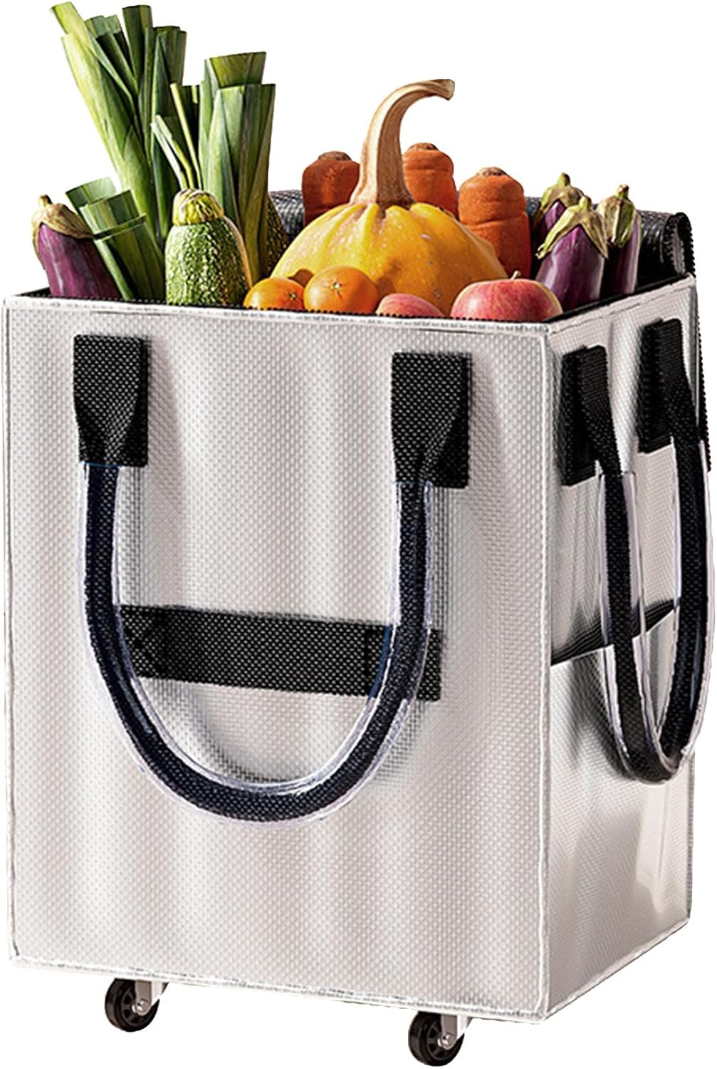 Foldable Woven Luggage Cart Bag Large Capacity 4-Wheel Trolley (Black)