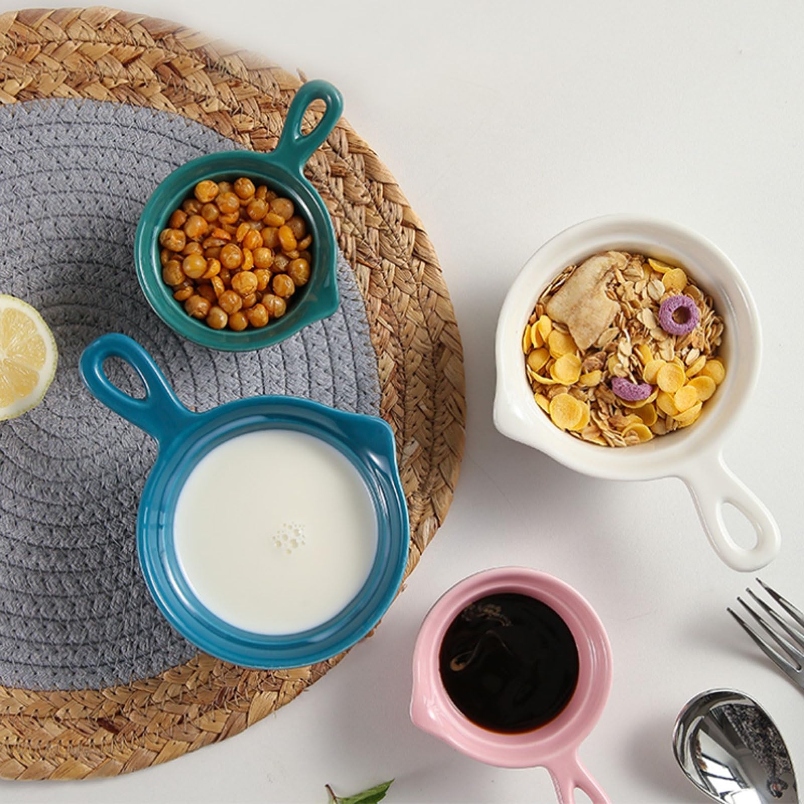 MRKU Pot à Lait, saucière, Tasse à Eau, pichet, Distributeur de crème et de café, sucrier, en céramique avec poignée et Bec verseur Anti-Goutte, Compatible Micro-Ondes.