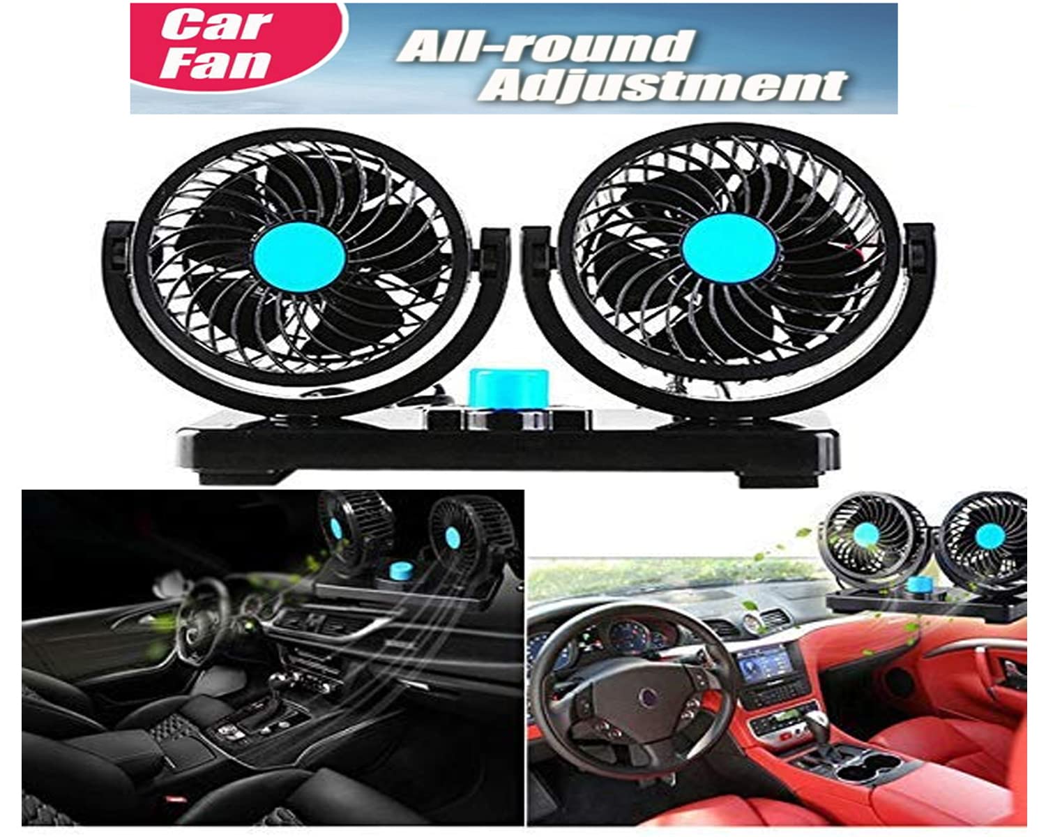 Auto E-Shopping Mitchell Car Dash Board Air Fan Double Head 2 Speed 360 Degree Rotatable Universal Model for all Cars