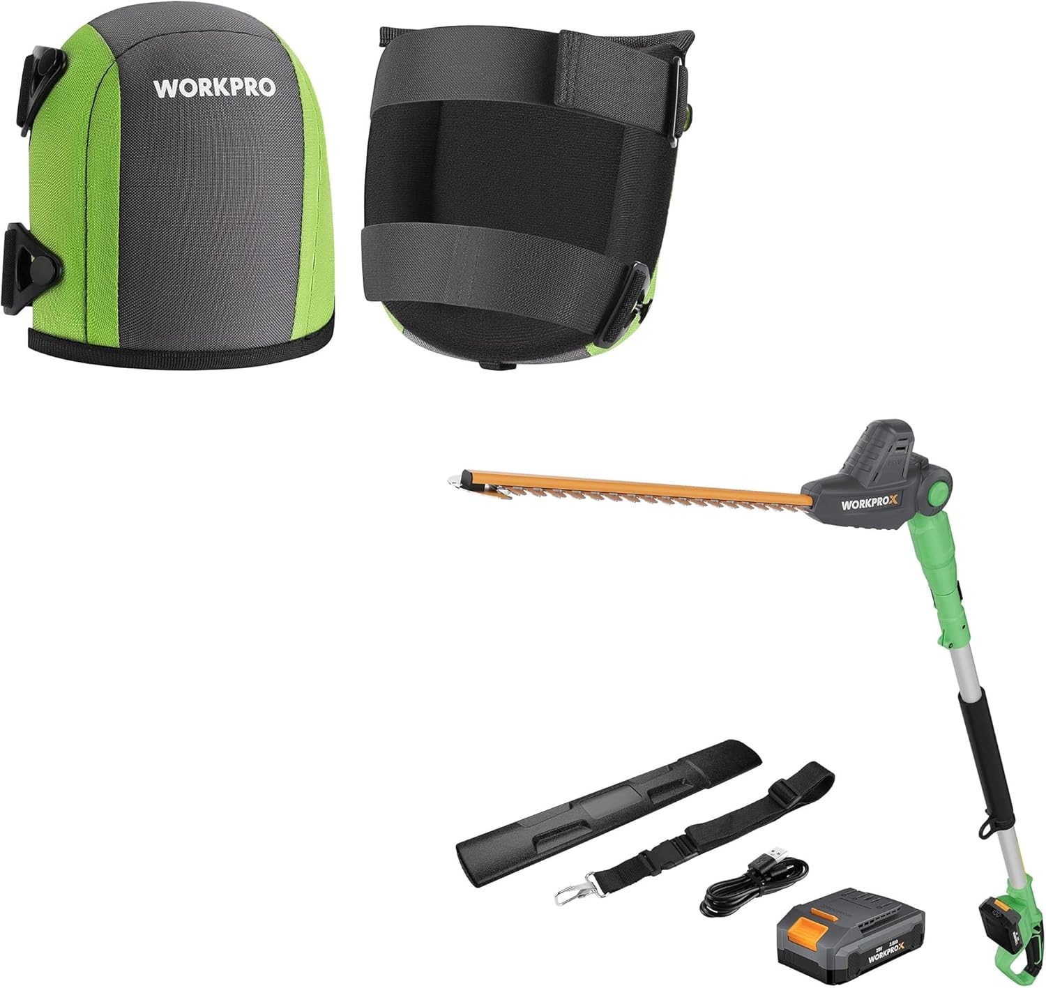 WORKPRO Garden Knee Pads & WORKPROX 20V Cordless Pole Hedge Trimmer
