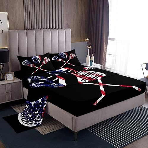 Miniatura 7 de Erosebridal Lacrosse - Juego de sábanas para adolescentes y jóvenes, juego de ropa de cama vintage de lacrosse blanco y negro, sábana bajera