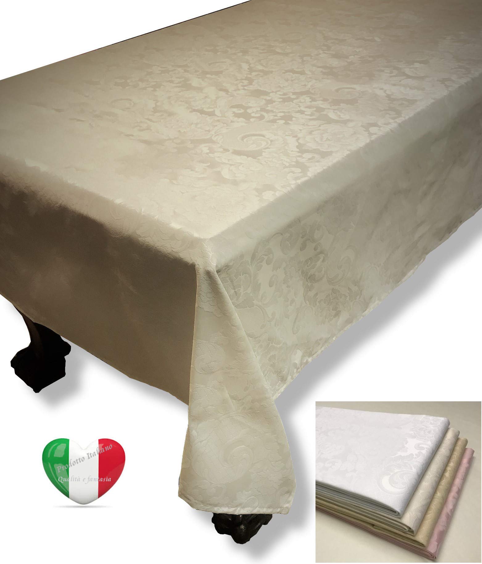 SpazioTessile Tovaglia Copritavolo Rettangolare Quadrata Rotonda Runner Fiandra Damascata 19 Misure (Bianco, Rettangolare 150x300)