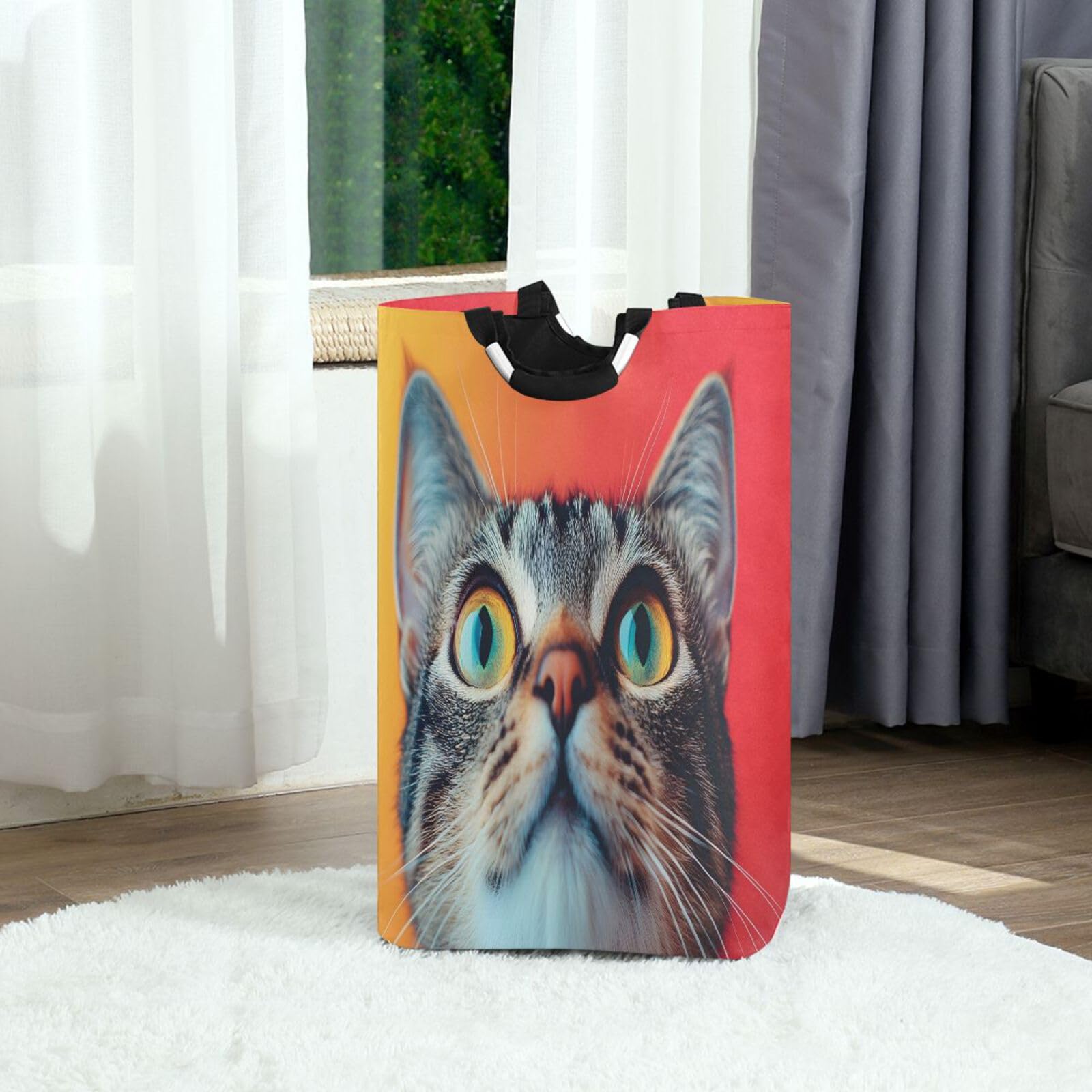 Jihqo Laundry Hamper Basket Cute Cat Collapsible Nursery Storage Bin Waterproof Clothing Baskets for Home Bedroom Bathroom Washing Room