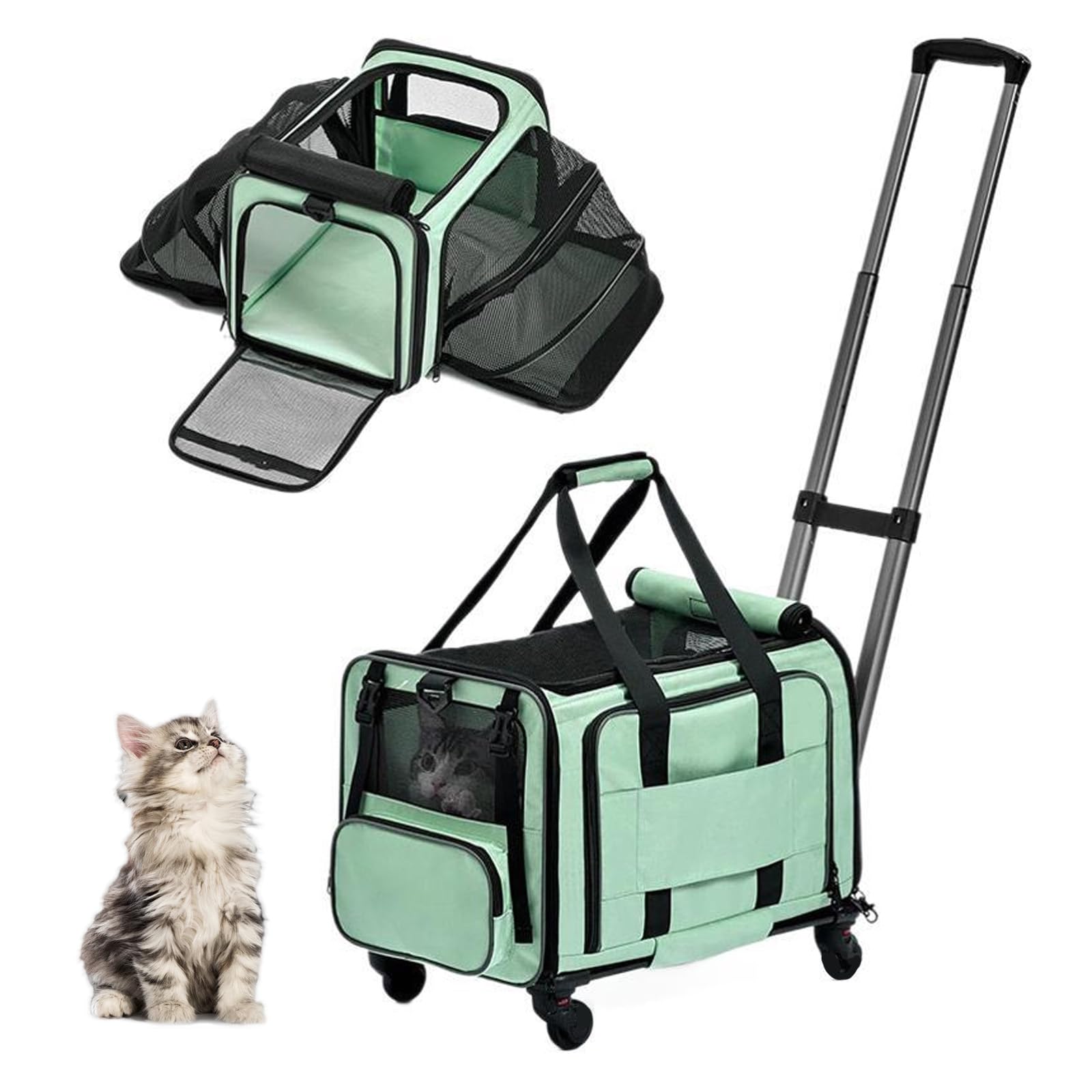 Transportín para Mascotas con Ruedas Aprobado por aerolíneas, transportador expandible con Ruedas para Perros y Gatos medianos