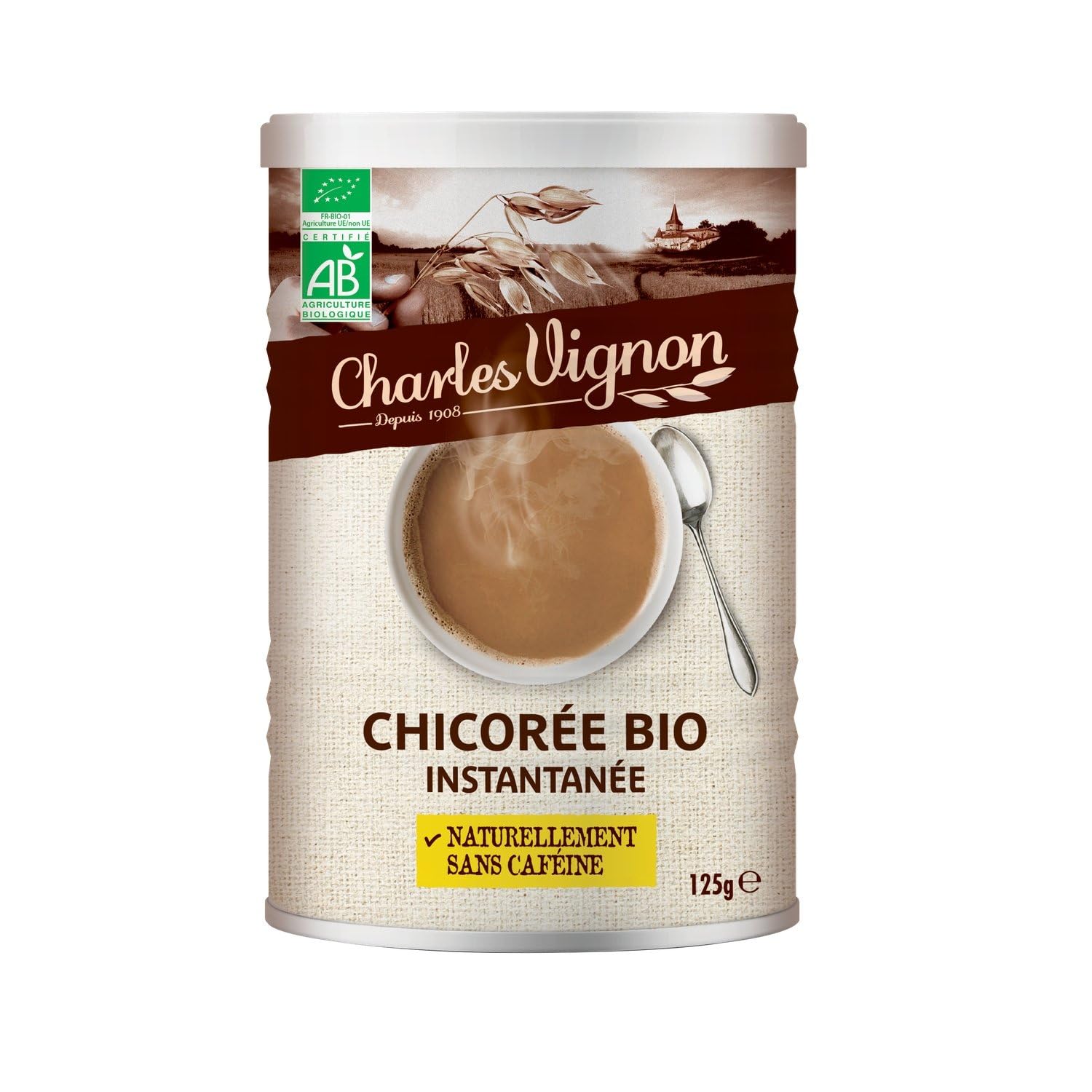 CHARLES VIGNON – Chicorée Instantanée Bio, Goût Riche et Authentique, Pot Pratique 125g - Le Lot De 3