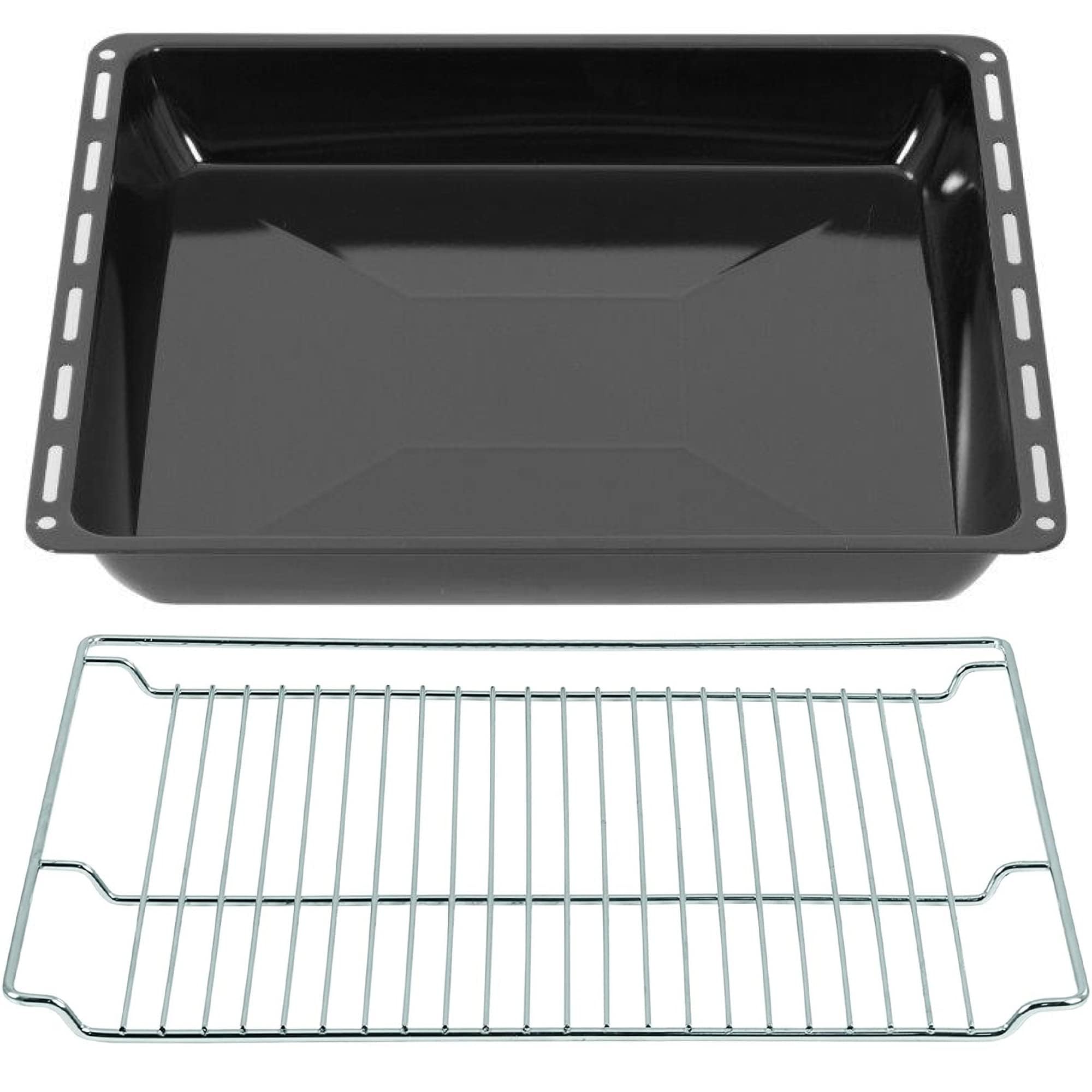 ICQN 465 x 370 x 60 mm Baking Trays & Grid Set, Enamelled Grease Pan for Oven and Hob, Suitable for Bosch, Siemens, Neff Constructa, Scratch-Resistant and Rustproof, 46.5 x 37 cm
