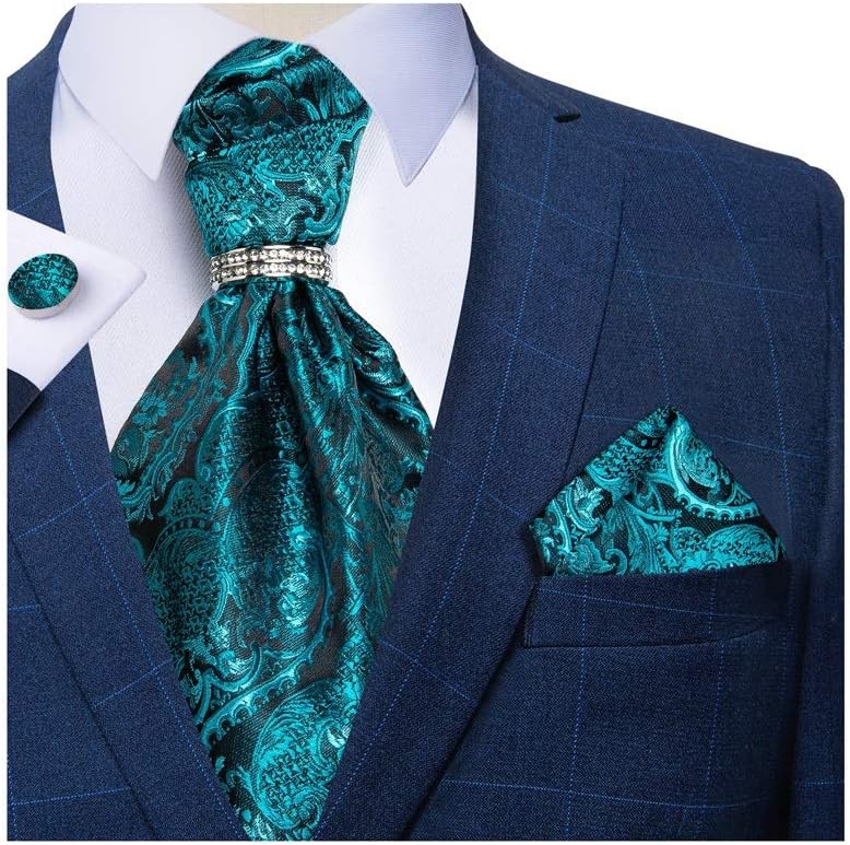New Tie Suit Men Wedding Party Cravat Ties Handkerchief Cuffs Necktie Sets (Color : C) (D)