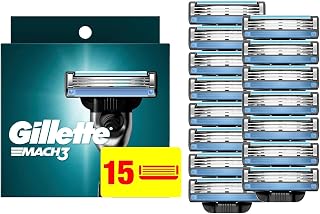 Gillette Mach3 Razor Blade Refills for Men, 15 Cartridges - Close Shave, Upgraded Lubrastrip, 15 Shaves Each