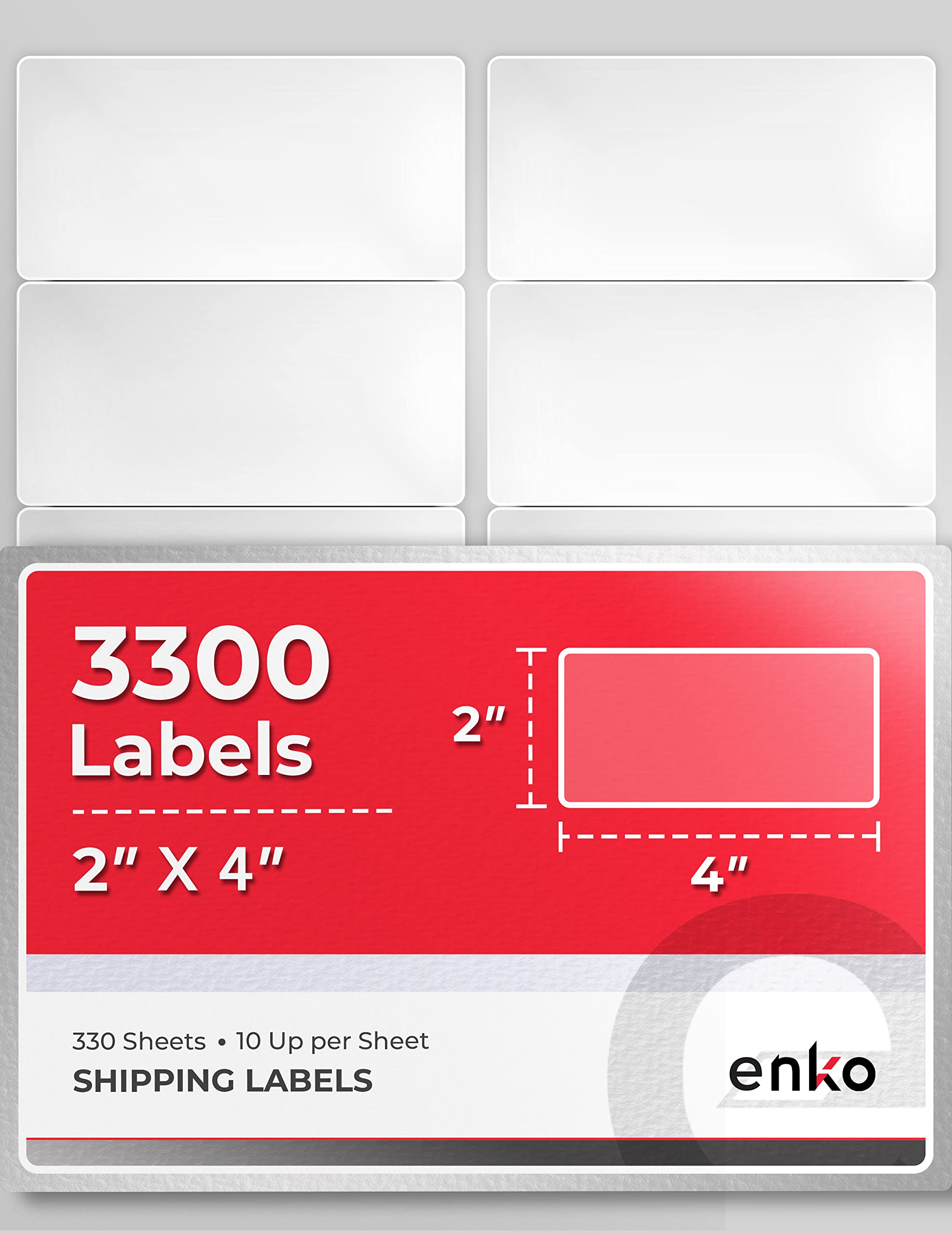 enKo - 2 x 4 Inch Label - White Blank - 10 Up Address Mailing Labels for Laser Inkjet Printer (330 Sheets, 3300 Labels)
