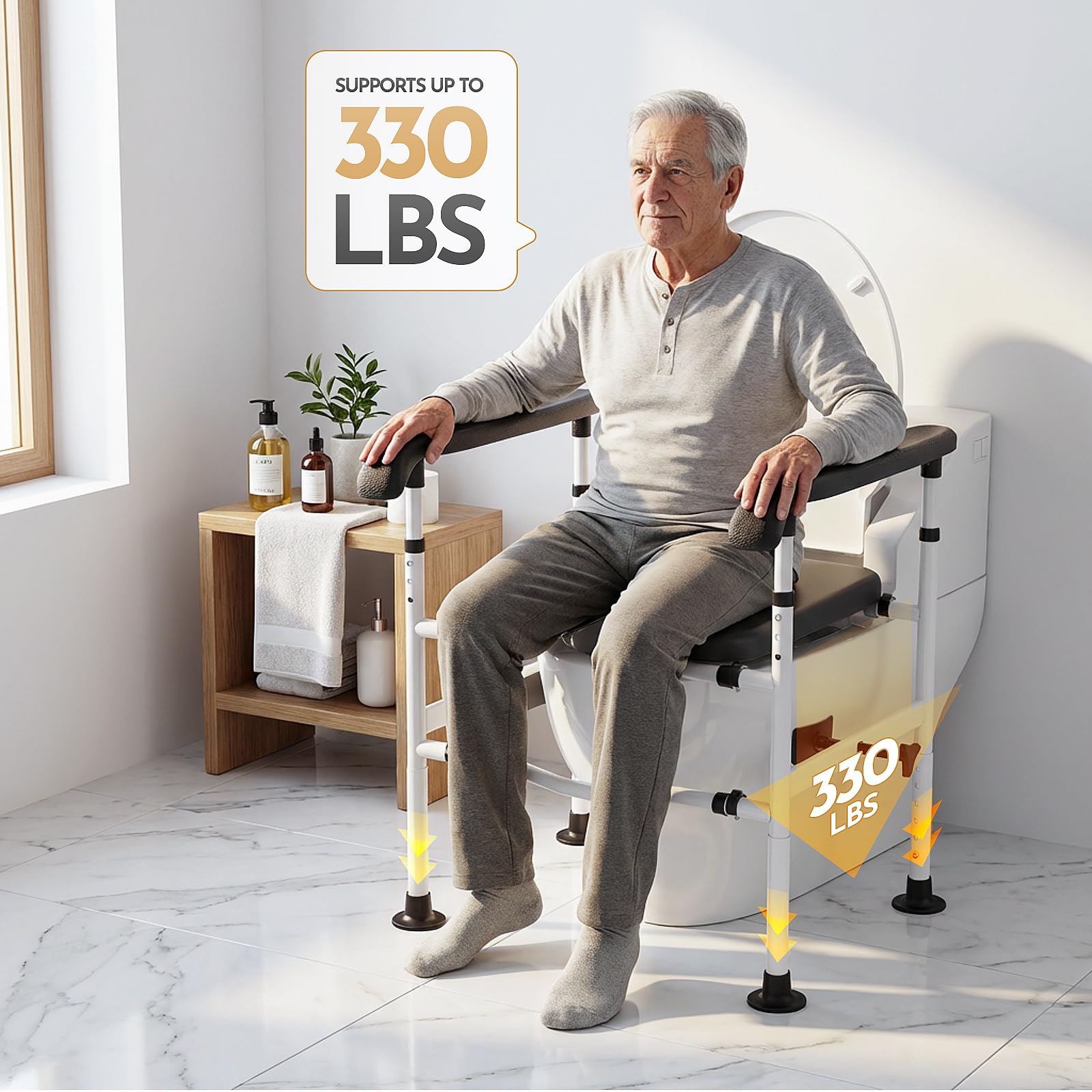 Erhöhter Toilettensitz mit Griffen, Toilettensitzerhöhung für Senioren mit verstellbarer Höhe und Breite, 180 kg, erhöhter Toilettensitz für ältere Menschen, für ältere Menschen, Behinderte