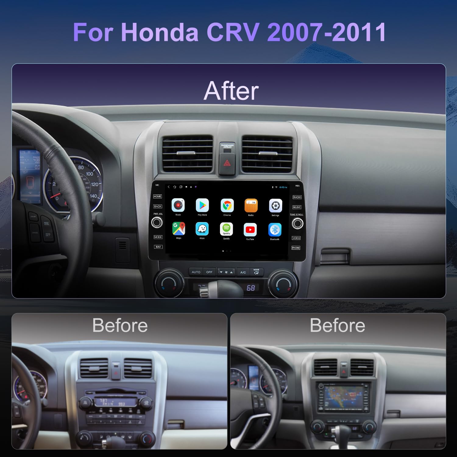 4G LTE QLED Radio for Honda CR-V CRV 2007-2011 Upgrade | 8-Core CPU Touch Screen Stereo | Wireless CarPlay & Android Auto | Support OEM SWC and Camera