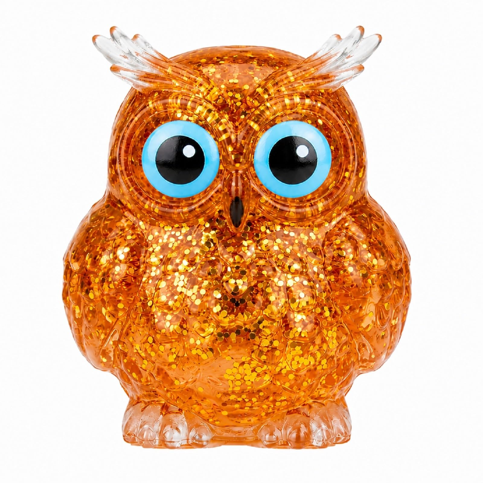 Owl Glitter Squishy Stress Ball for Kids Ages 3+ & Adults - Slow Rising Squeeze Sensory Toy, Cute Desk Toy Gift (Owl Orange)
