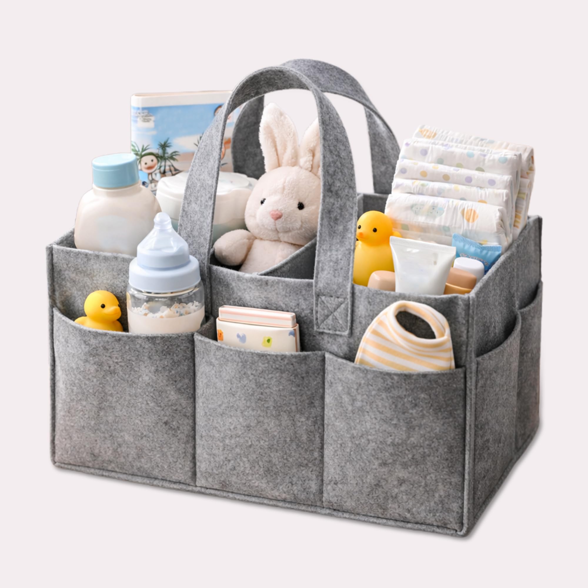 SYUTAM Diaper Caddy Bag for Smart Mothers Baby Diaper Caddy Organizers Baby Wipes Felt Storage, Nursery, Foldable, Portable and Liteweight (Grey)