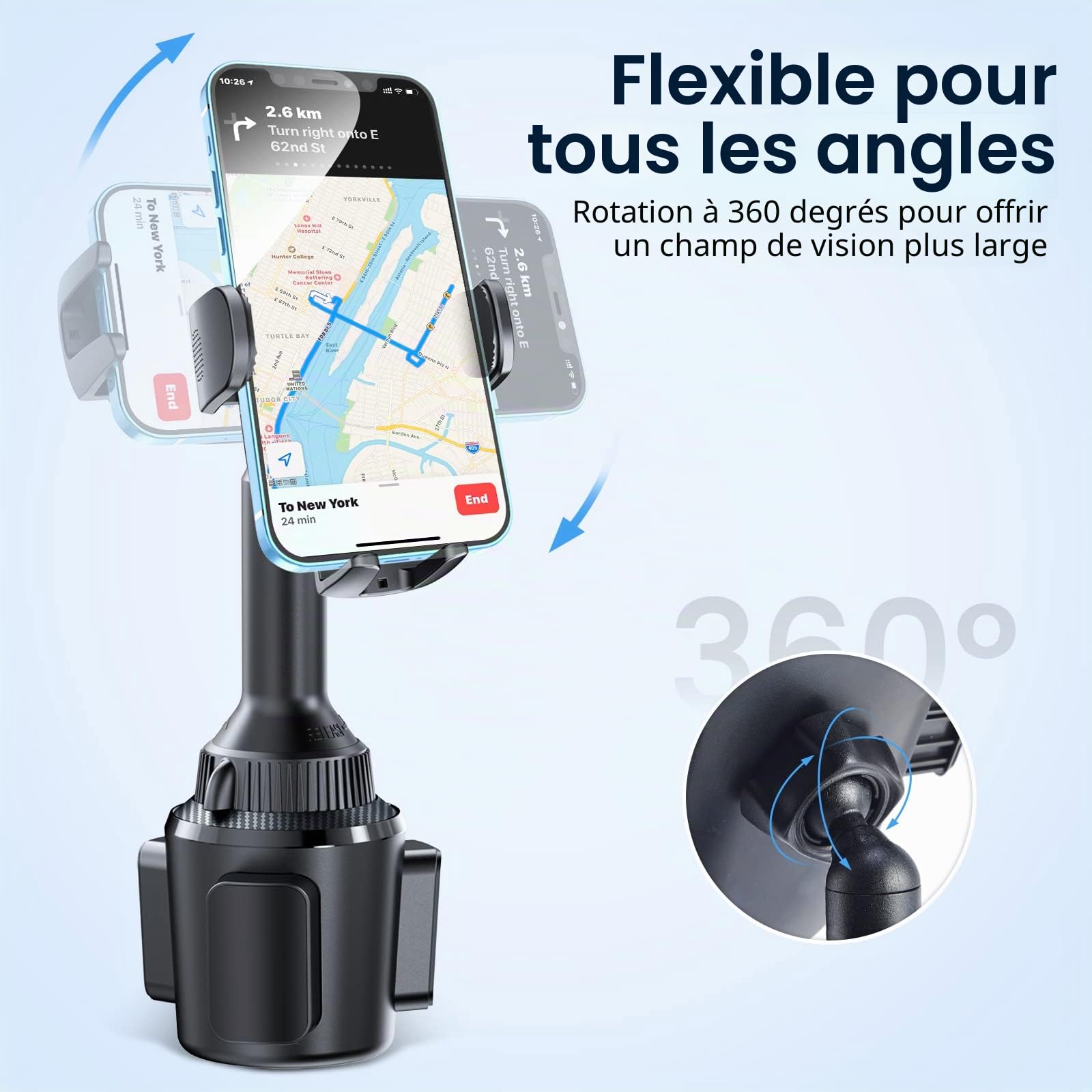 Support de téléphone Portable de Voiture avec Fonction de Charge. Chargeur de Voiture sans Fil Rapide 15 W, Porte-gobelet de Voiture, Support de téléphone Chargeur Qi avec Adaptateur QC 3.0