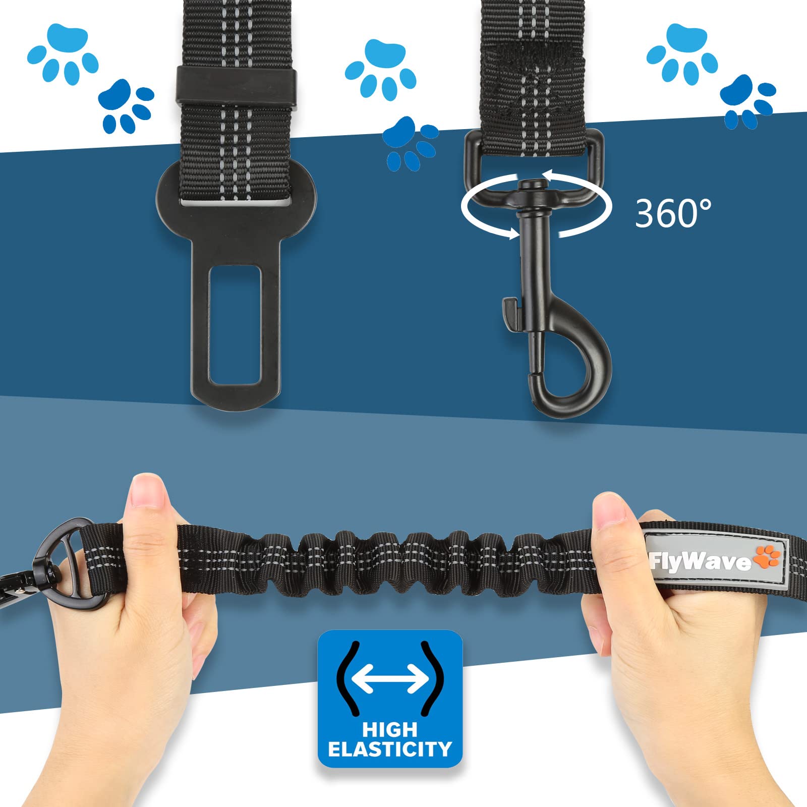 FlyWave Ceinture De Sécurité pour Chien Voiture - Réglable, Universelle et Robuste - Pour Tous Types De Chiens | Fermoir en D