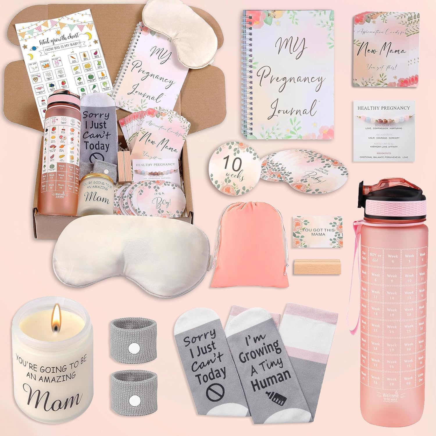 1st Trimester Pregnancy Gift Box for Expecting and First Time Moms, Gift Basket For Pregnant Women, Pregnant Mom Box, Frist Trimester Pregnancy Essentials (Pink Purple)