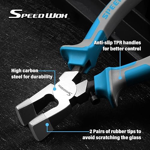 Miniatura 3 de SPEEDWOX Alicates de vidrio con puntas de goma, alicates para llavero de 8 pulgadas, alicates de rotura de vidrio con mandíbulas planas resistentes