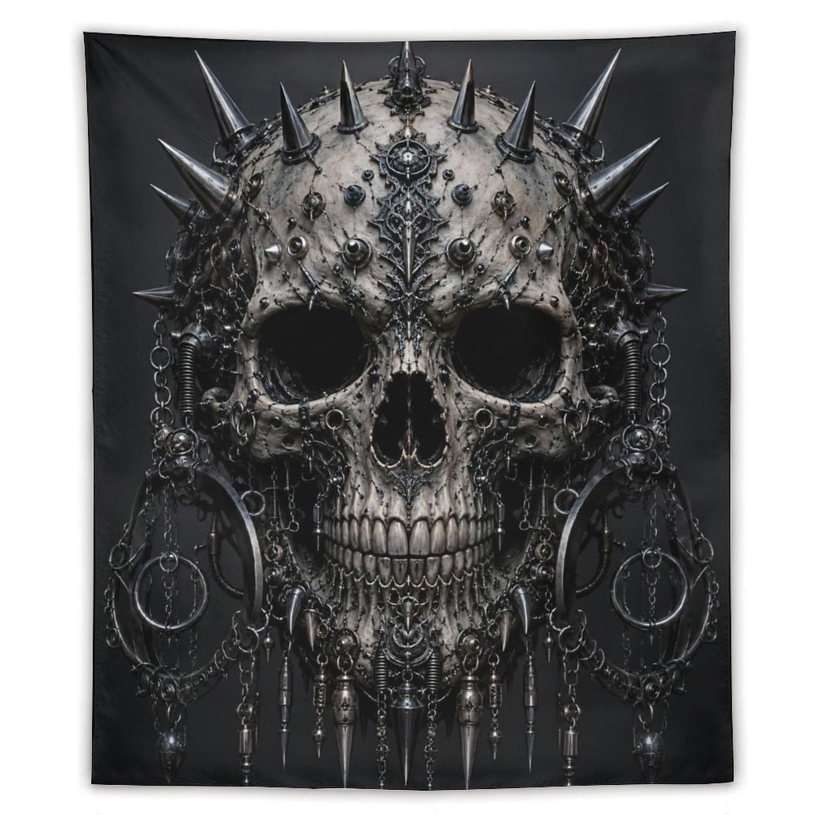 H3B8U2Y5 Punk Metal Skull Dark Metal Wall Tapestry, Gothic Edge