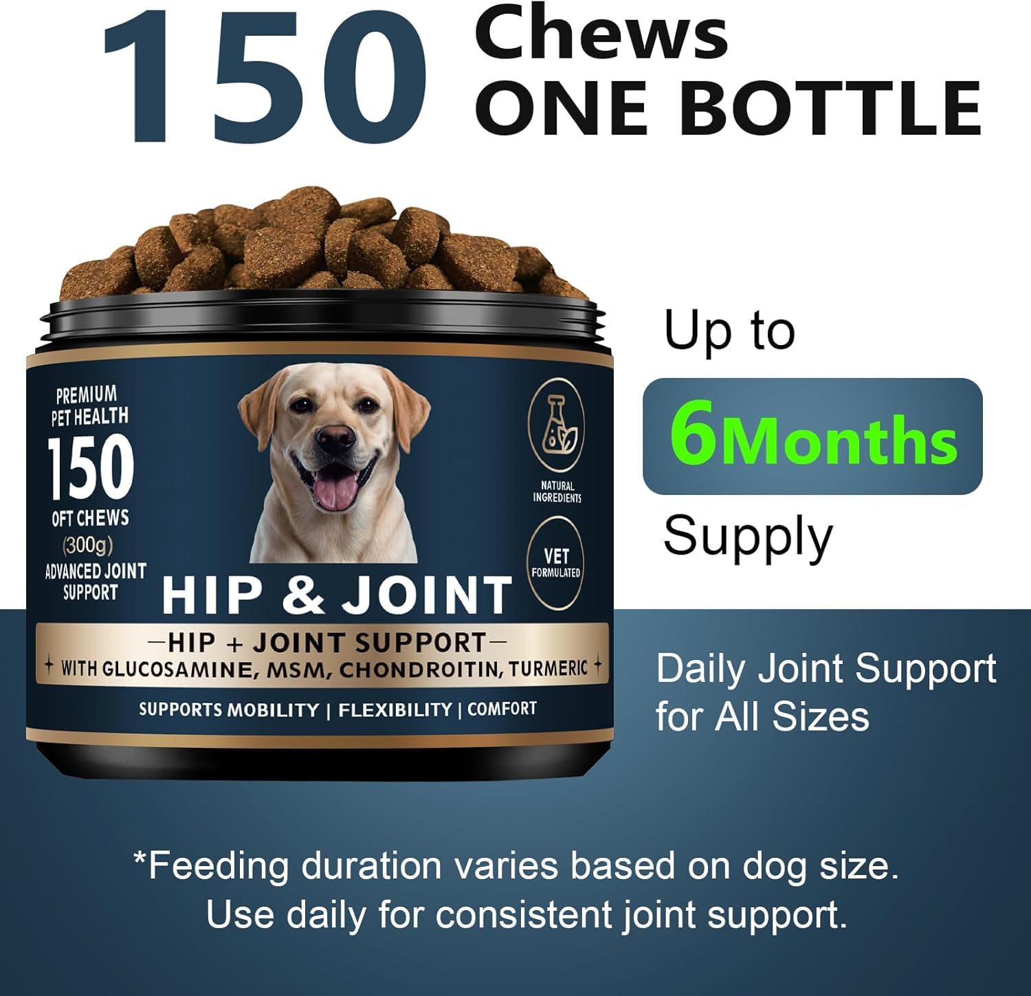 Glucosamine for Dogs - 150 Soft Chews, Hip & Joint Supplement with MSM, Chondroitin, Turmeric – Joint Support for Dogs Chicken Flavor – Vet Formulated – 2-Month Supply - image 7