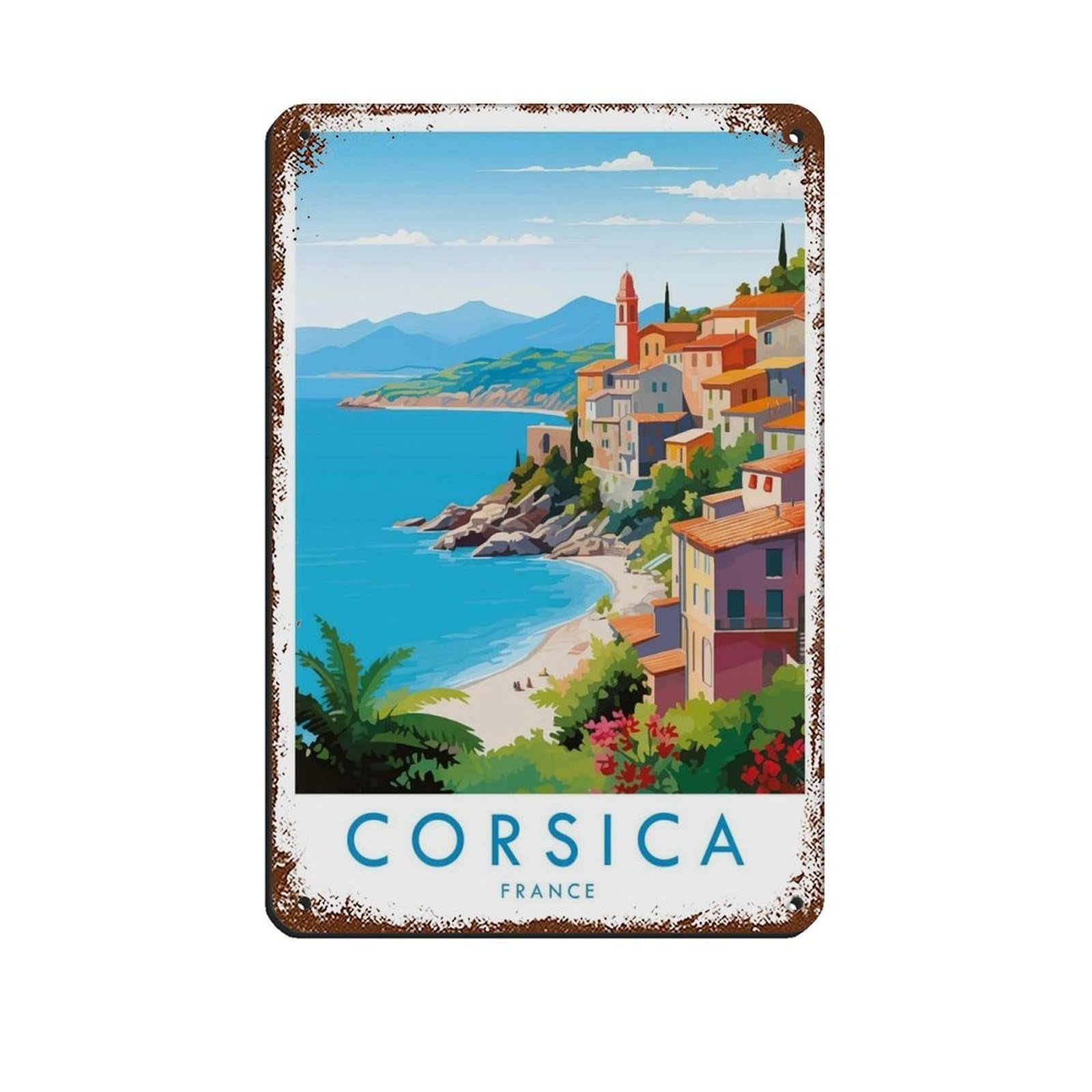Corsica Travel Poster, France Tin Sign Vintage Metal Pub Club Cafe Bar Home Wall Art Decoration Poster Retro 8x12inch(20x30cm)