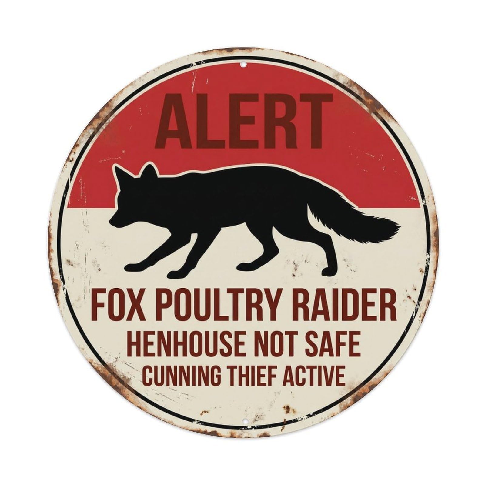 Fqcyn Style Sneaky Fox Chicken Thief 1 Metal Tin Sign Plaque Wall Decor For Cafe, Club Bar, Office, Home Garden Round Metal Poster 8X8inch