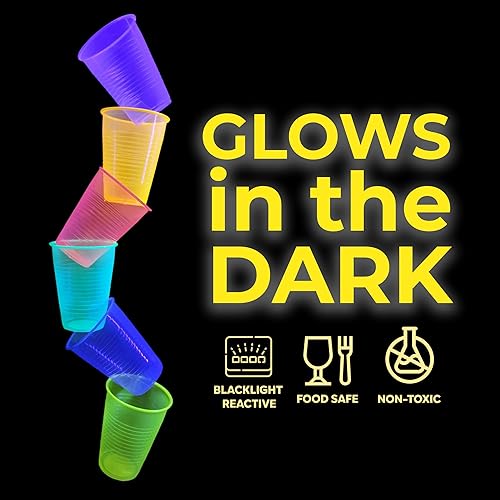 Miniatura 4 de Exquisite Blacklight Party - Vasos brillantes para fiestas, paquete de 60 unidades, 12 onzas, colores surtidos, vasos desechables que brillan en la