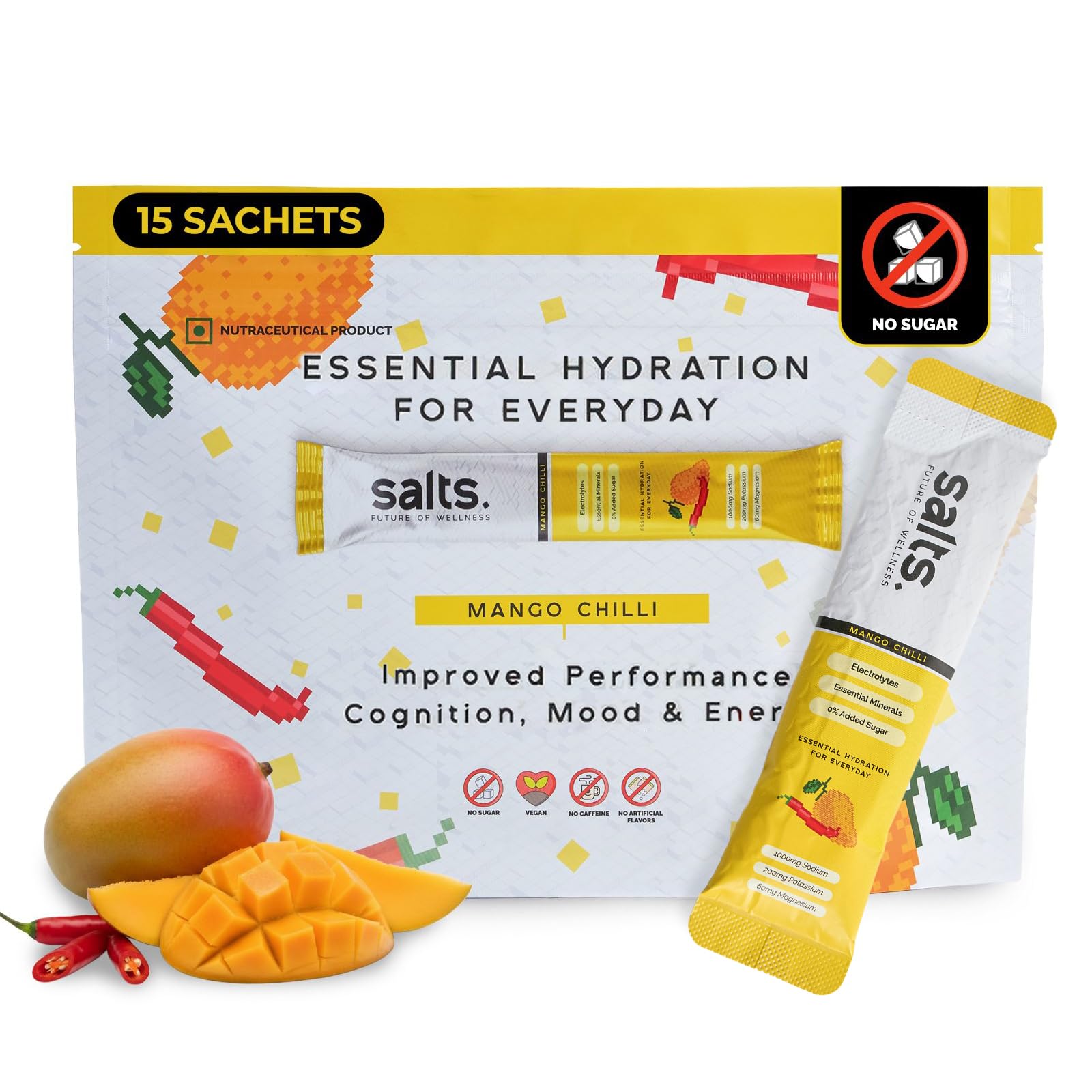 Salts Mango Chilli Electrolyte Hydration Powder, 15 Stick Packs, 90g